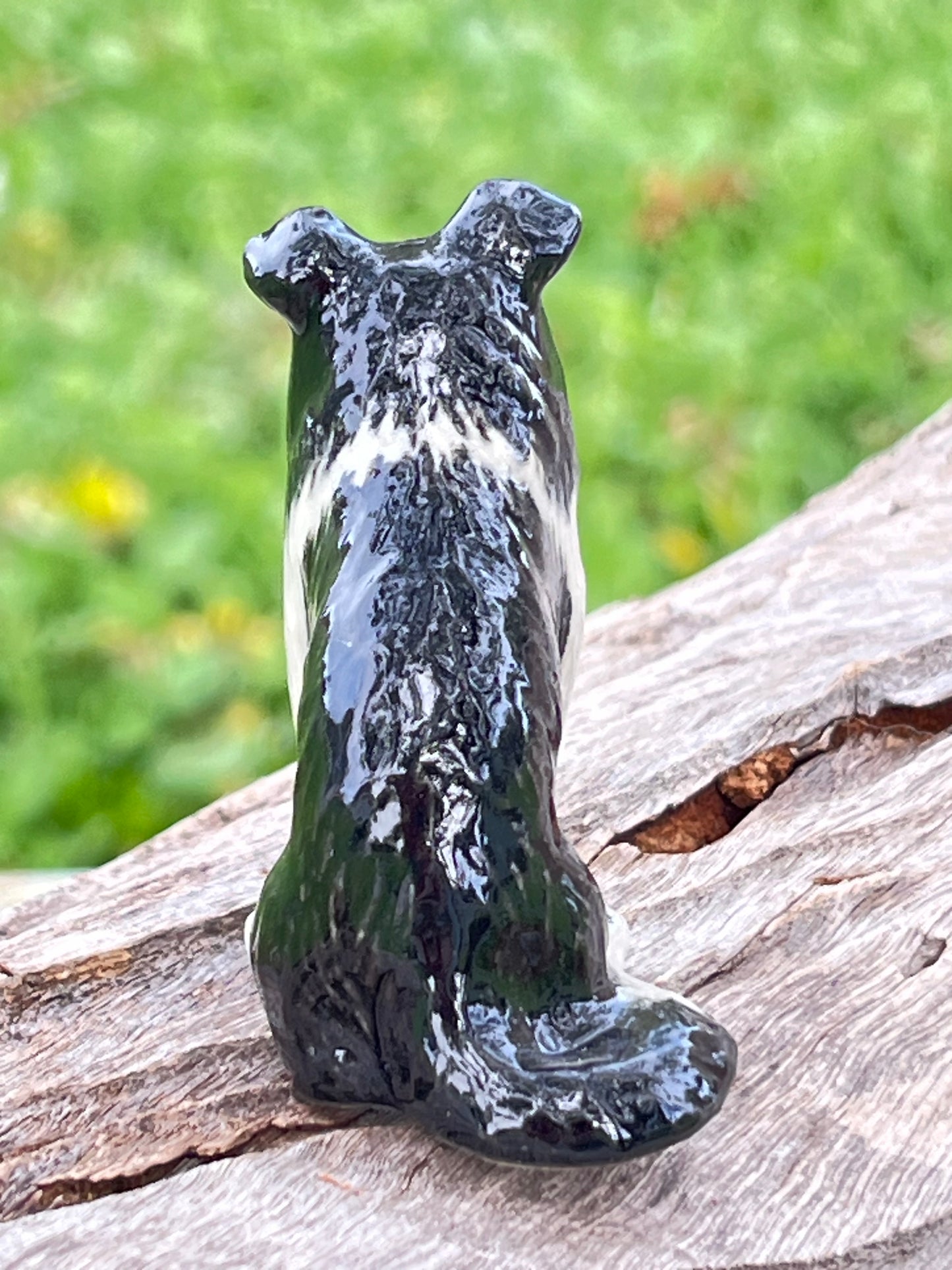 Miniature Porcelain Sitting Black and White Border Collie Figurine
