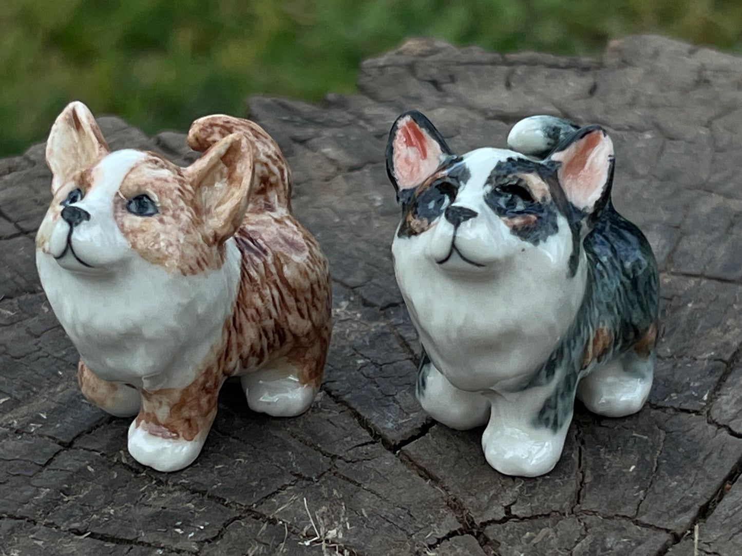 Miniature Porcelain Red and Black Corgi Figurines