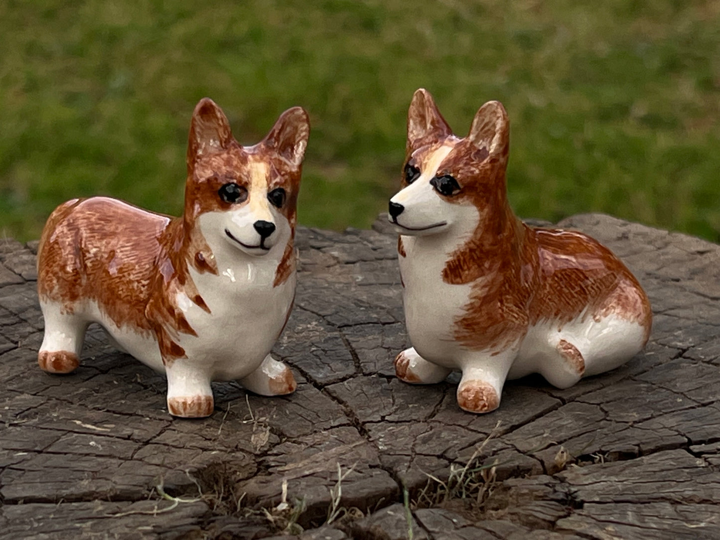 Miniature Porcelain Red and White Corgi Figurines — Set of 2