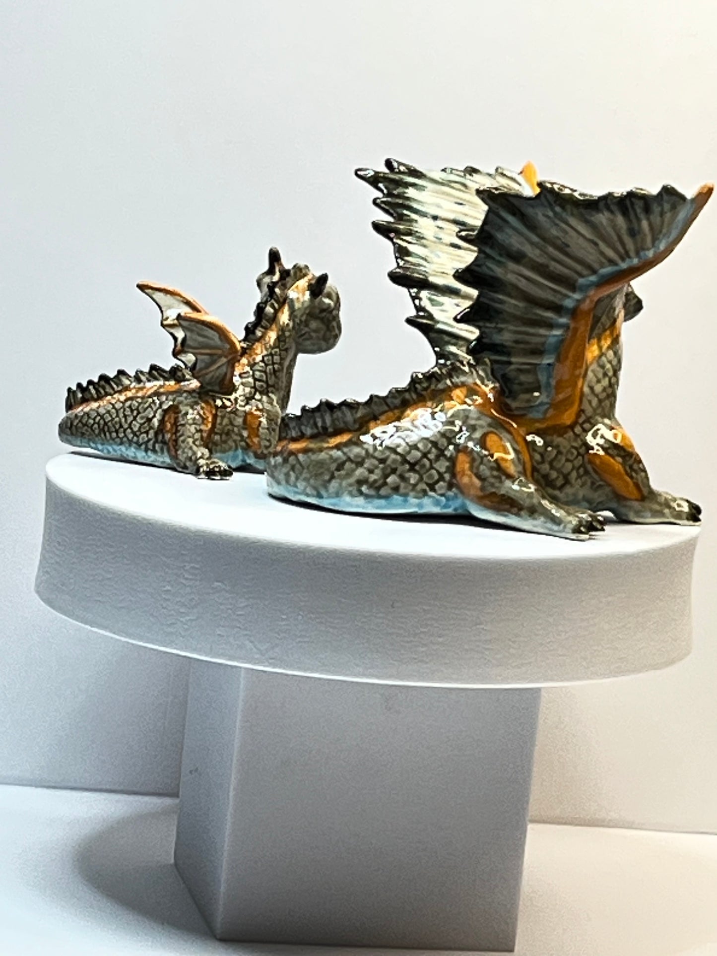 Large Porcelain Mother Dragon and Baby Dragon Figurine Set