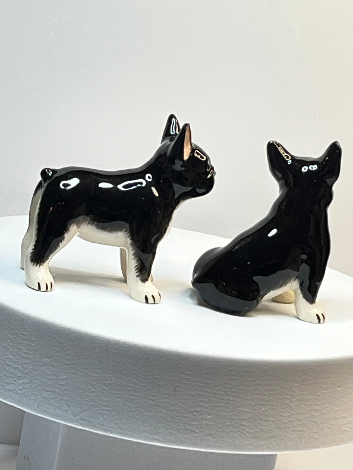 Miniature Porcelain French Bulldog Figurines Set of 2