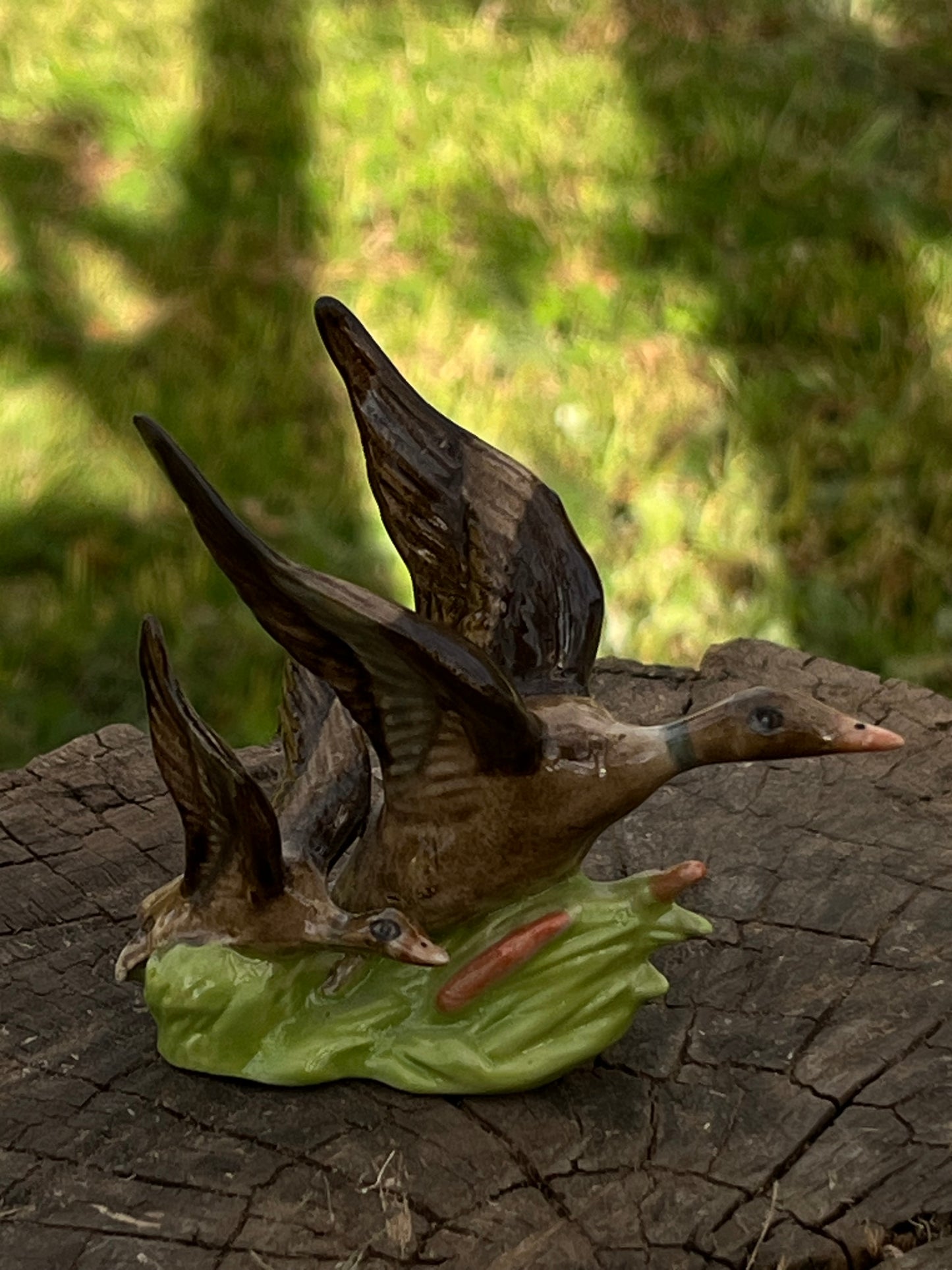 Miniature Porcelain Ducks in Flight Figurine