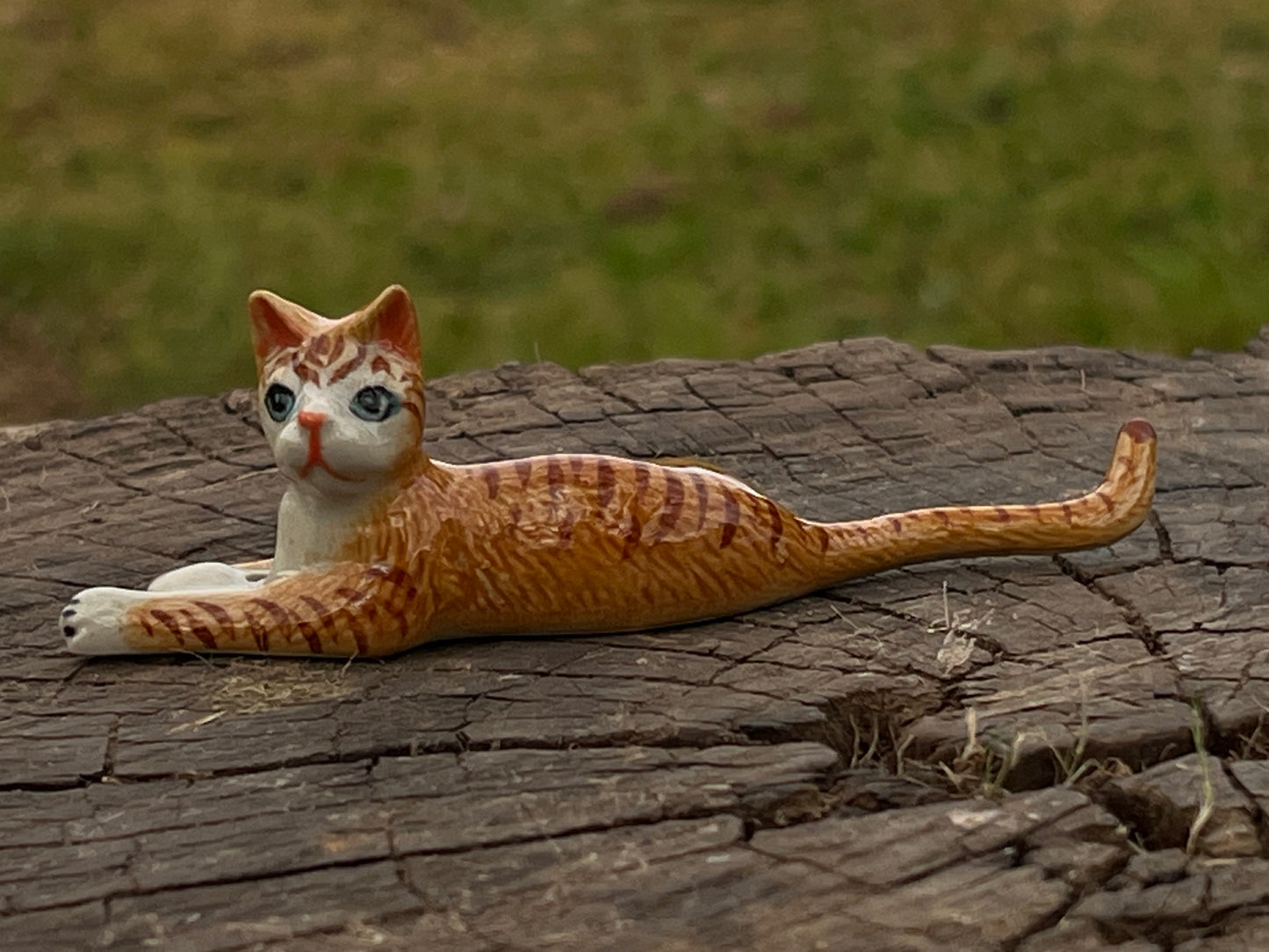 Miniature Porcelain Ginger Cat Lying Down Figurine