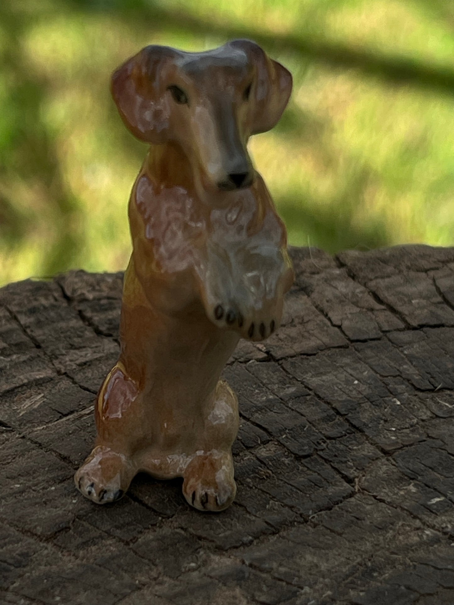 Miniature Porcelain Tan Dachshund Sitting Up Figurine