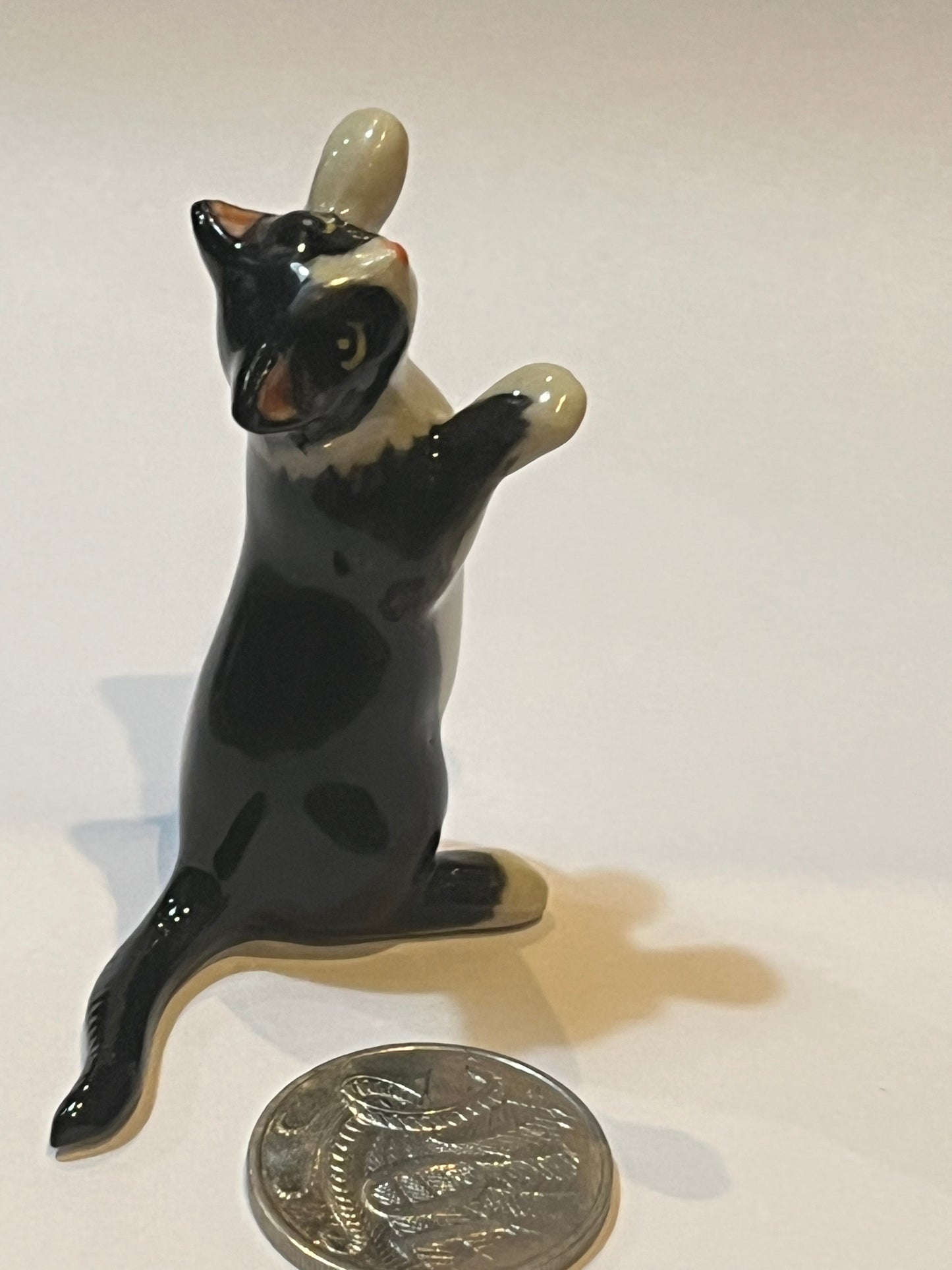 Miniature Porcelain Tuxedo Black Cat Standing Figurine - Hand Painted