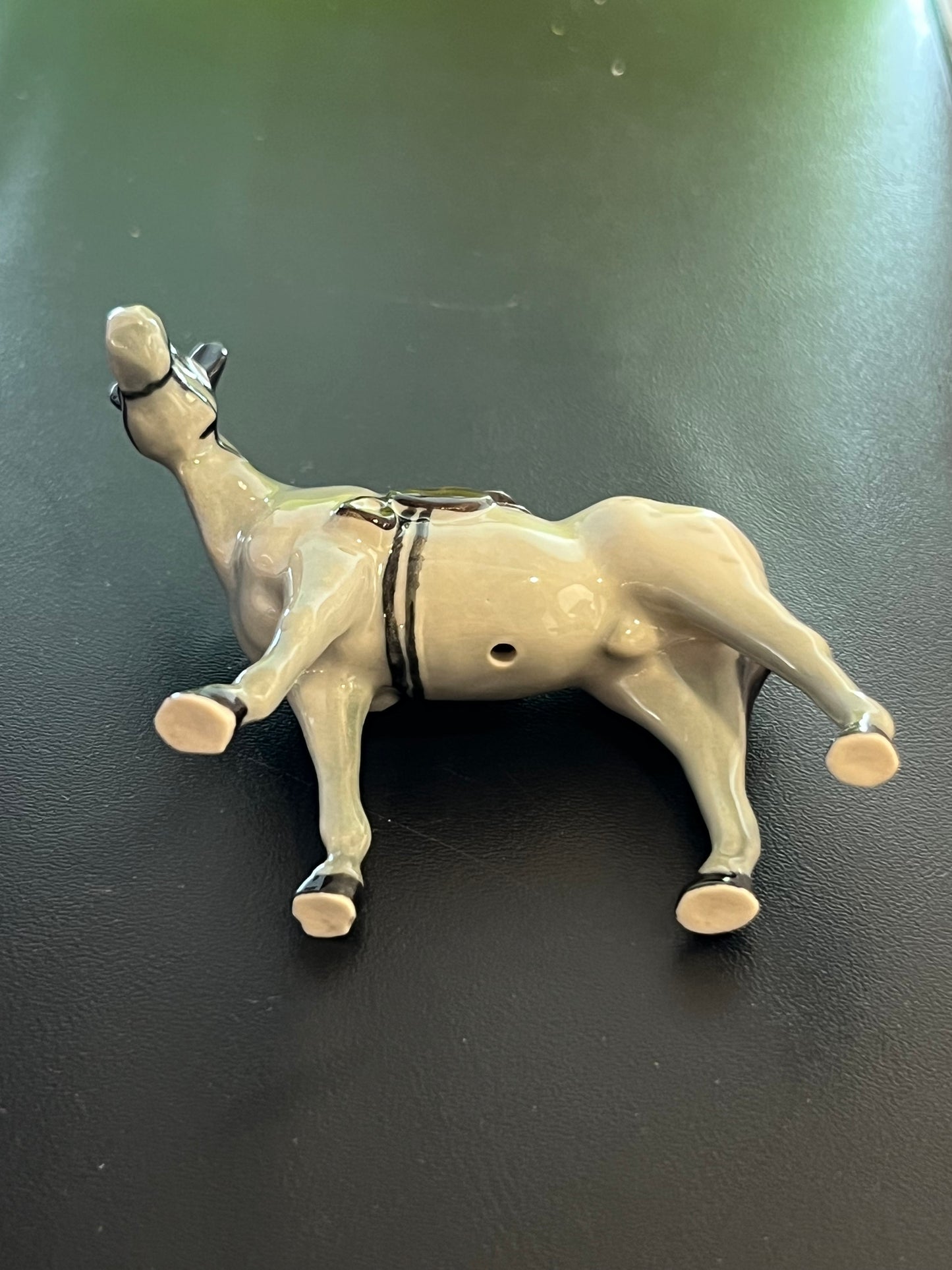 Grey Horse With Saddle Miniature Porcelain Figurine
