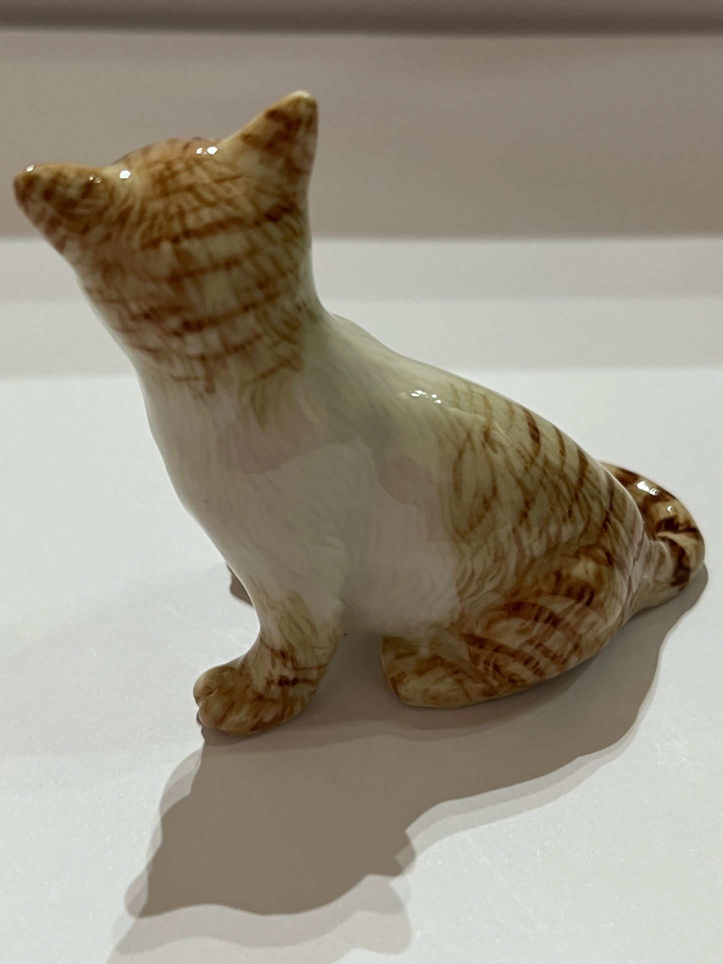 Miniature Porcelain Cats Kittens Figurine White and Ginger Cat Sitting