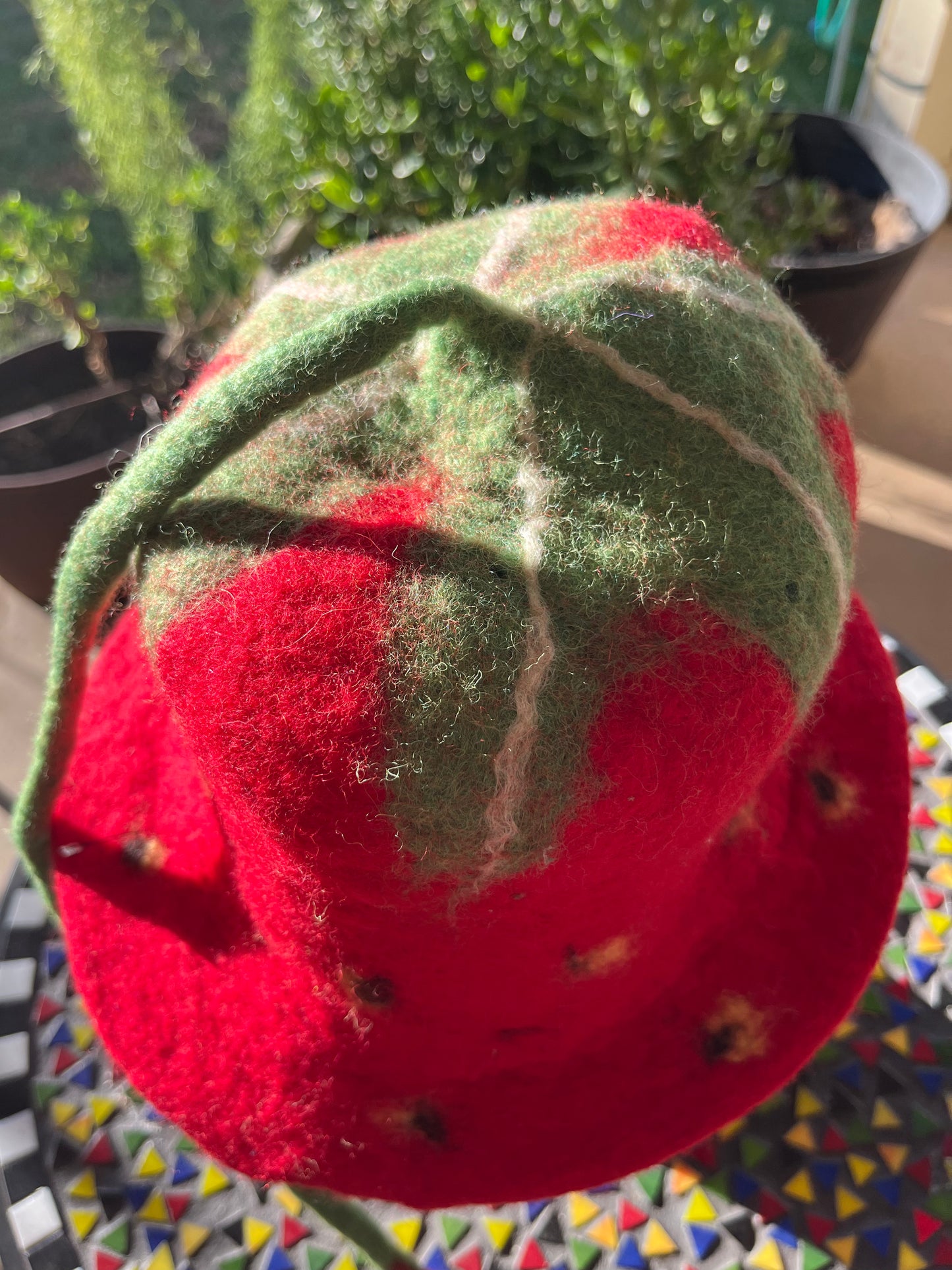 Red Strawberry Felted Hat With Long Tail
