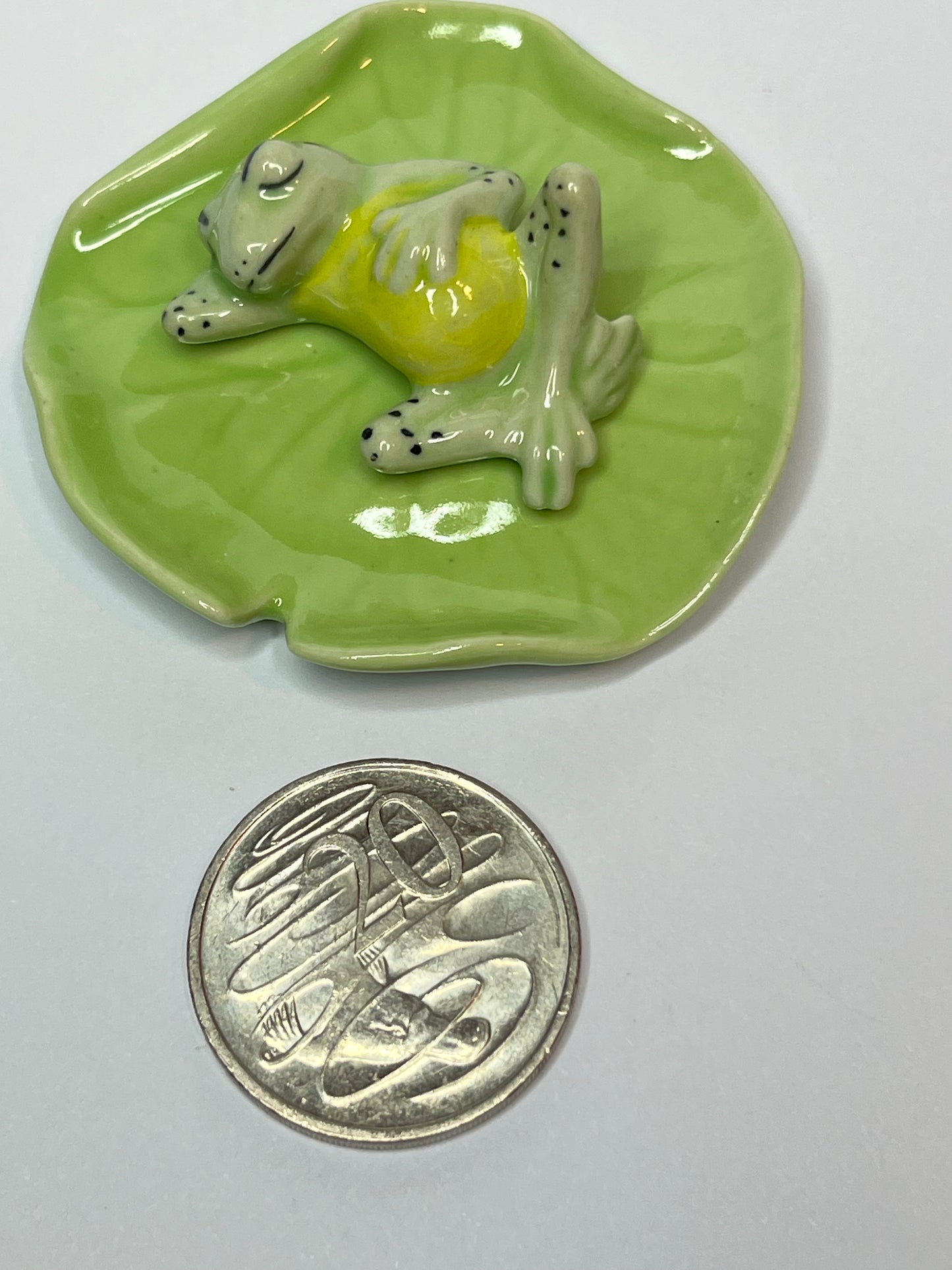 Miniature Porcelain Frog Sleeping on Lily Pad — Set of 2