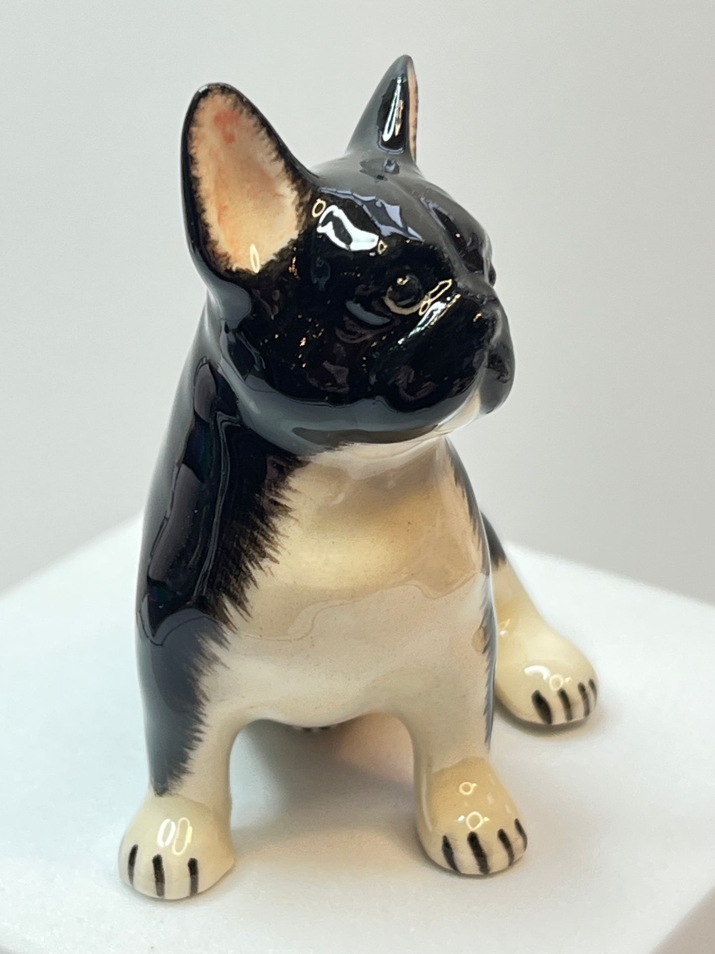 Miniature French Bulldog Figurine - Black and White Porcelain Dog