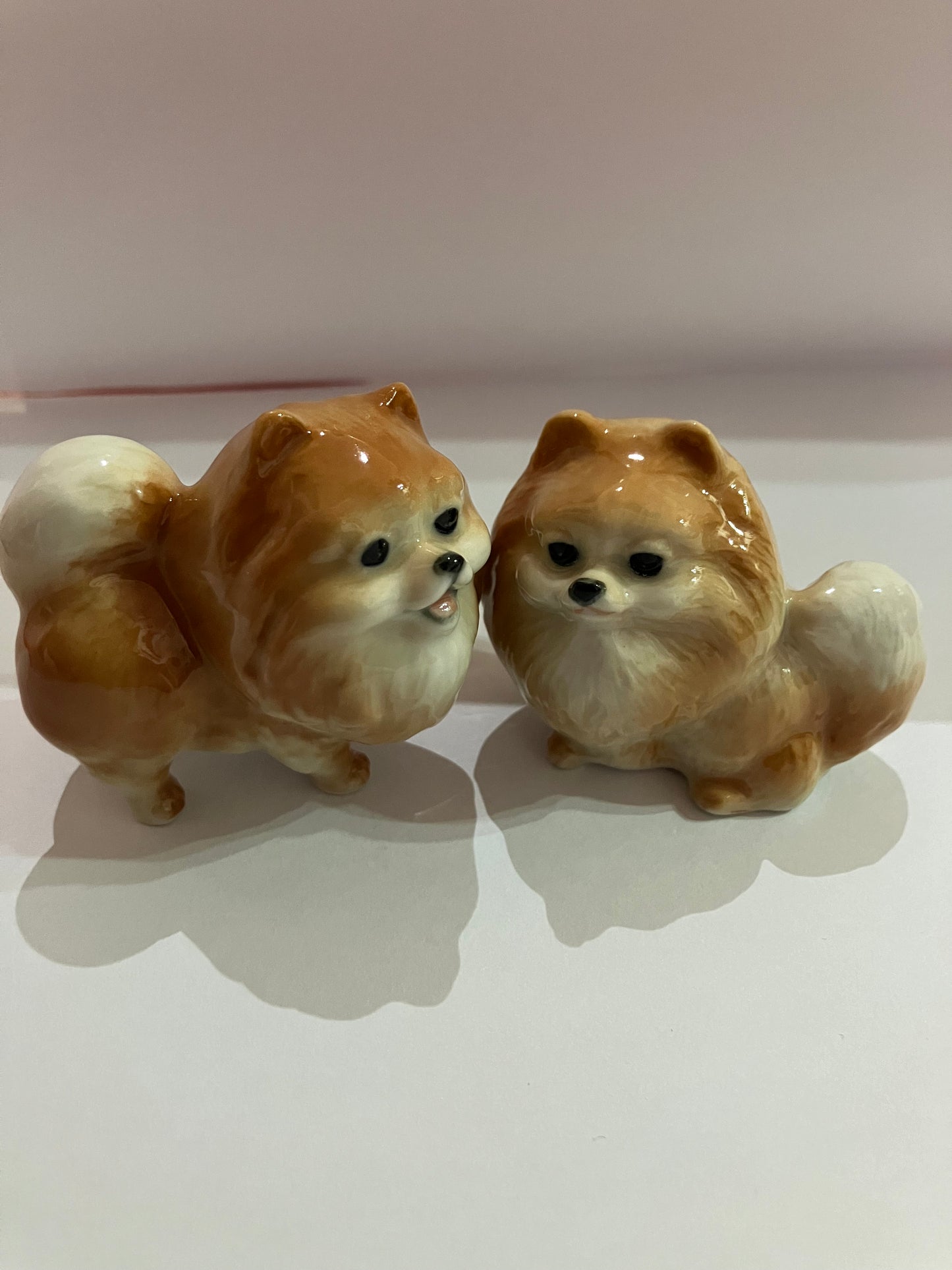 Miniature Porcelain Pomeranian Dog Set