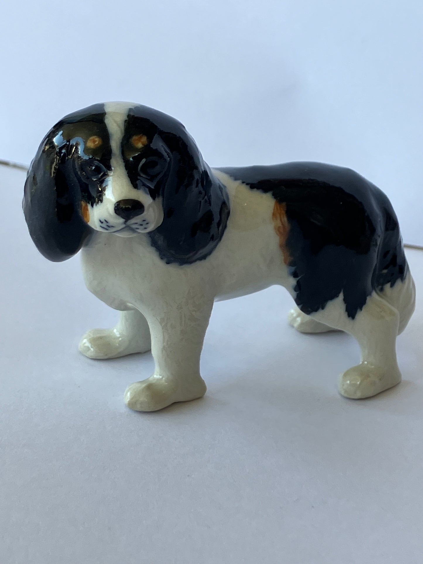 Miniature Porcelain Cavalier Dog Black/Brown/White