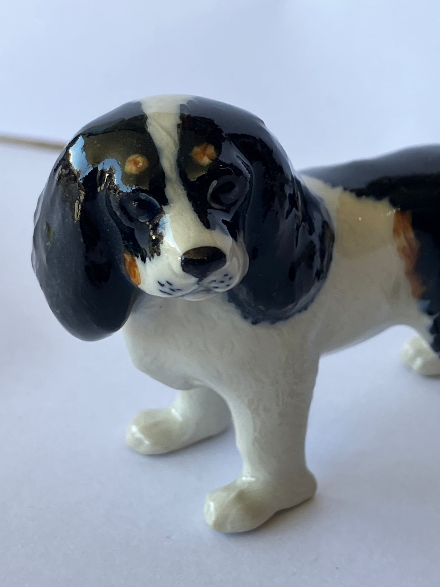 Miniature Porcelain Cavalier Dog Black/Brown/White