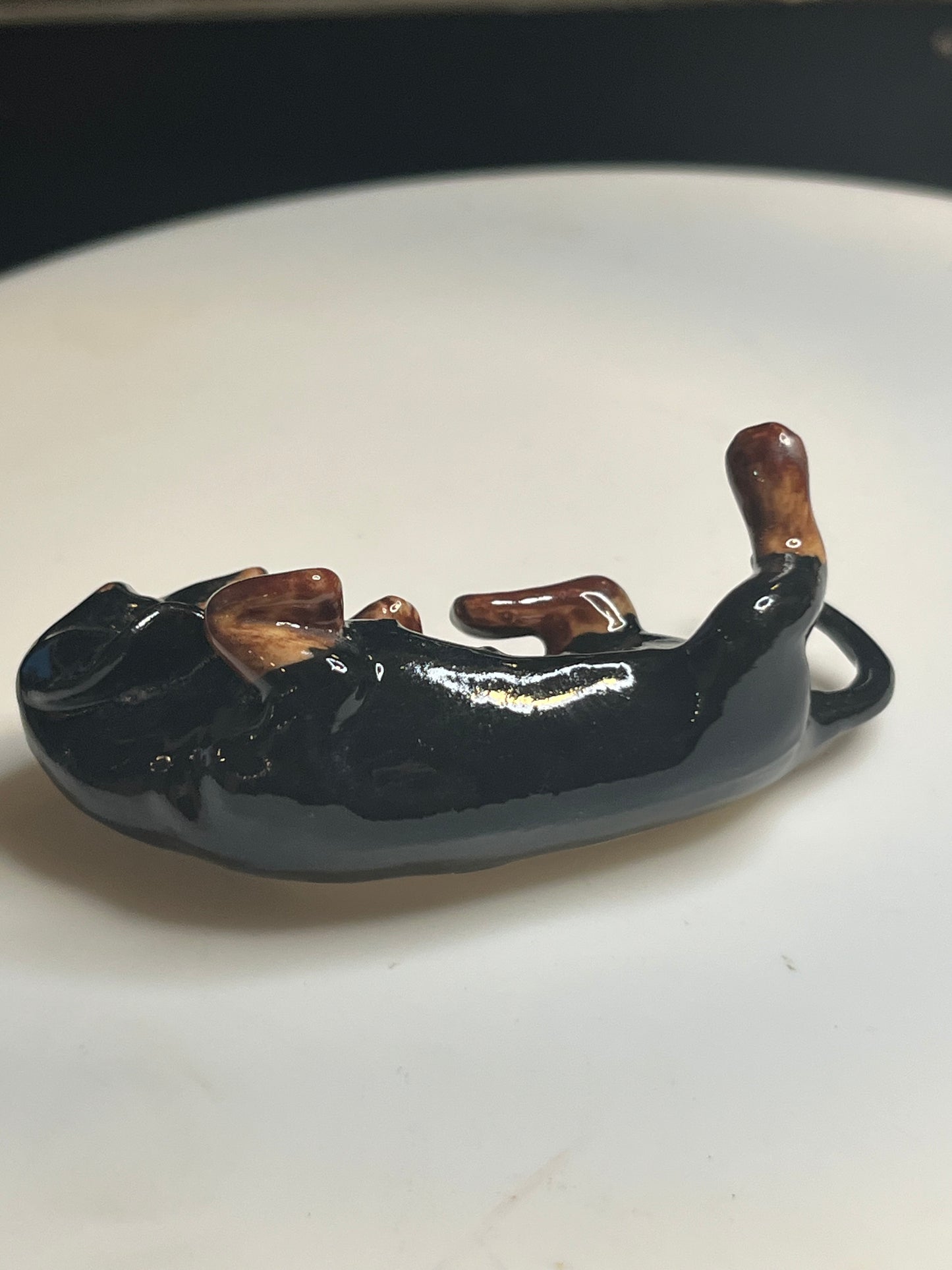 Miniature Hand Painted Porcelain Dachshund Black and Brown
