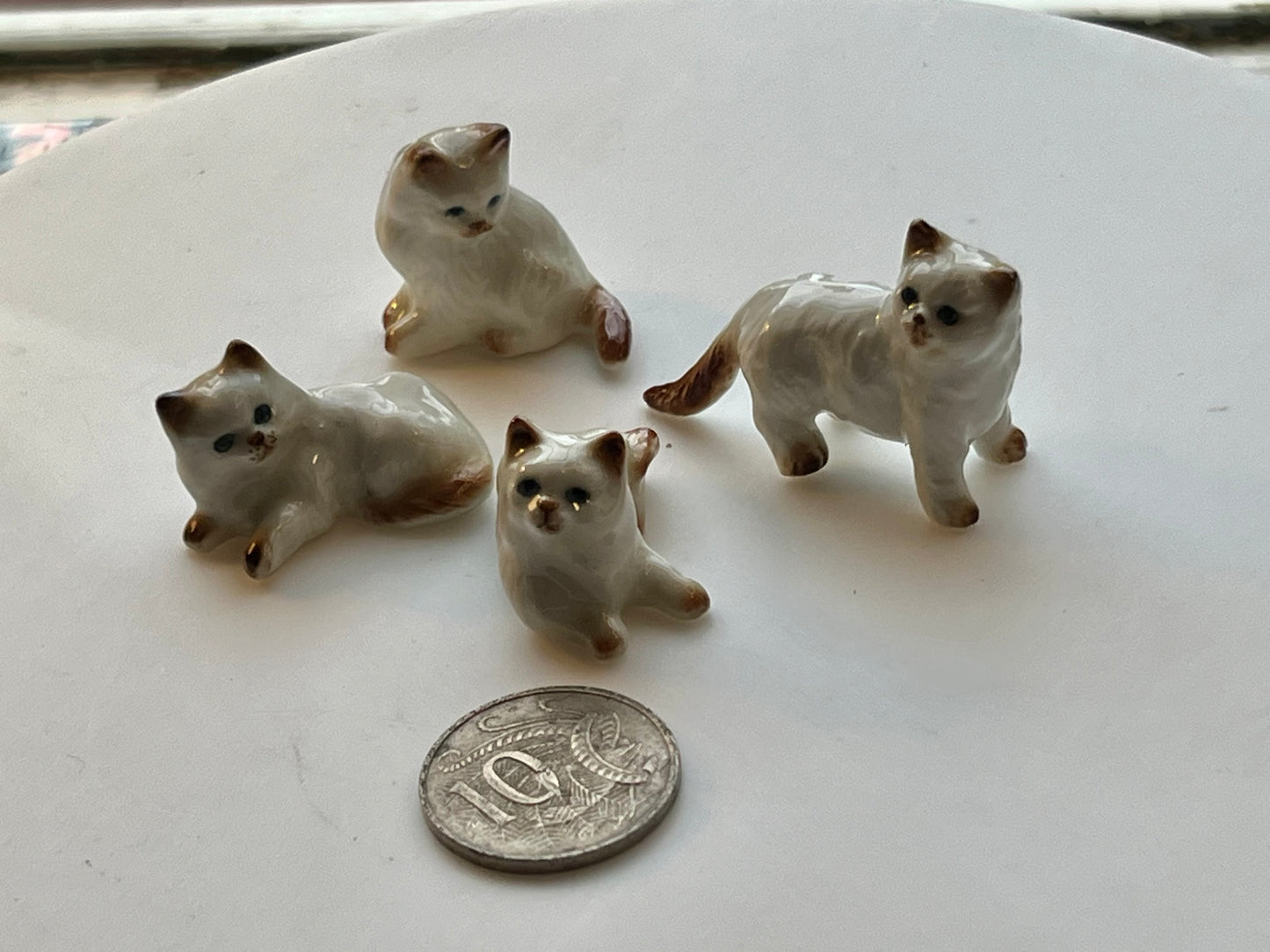 Miniature Porcelain Ragdolls Cat Kittens Figurines 4pcs set