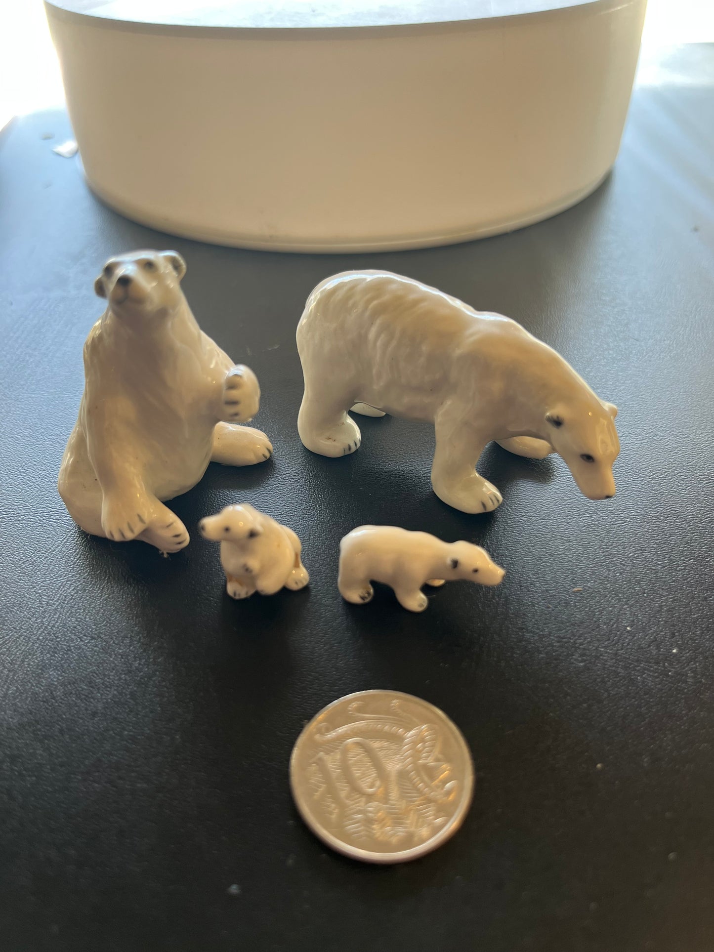Miniature Porcelain White Polar Bear Family 4pcs