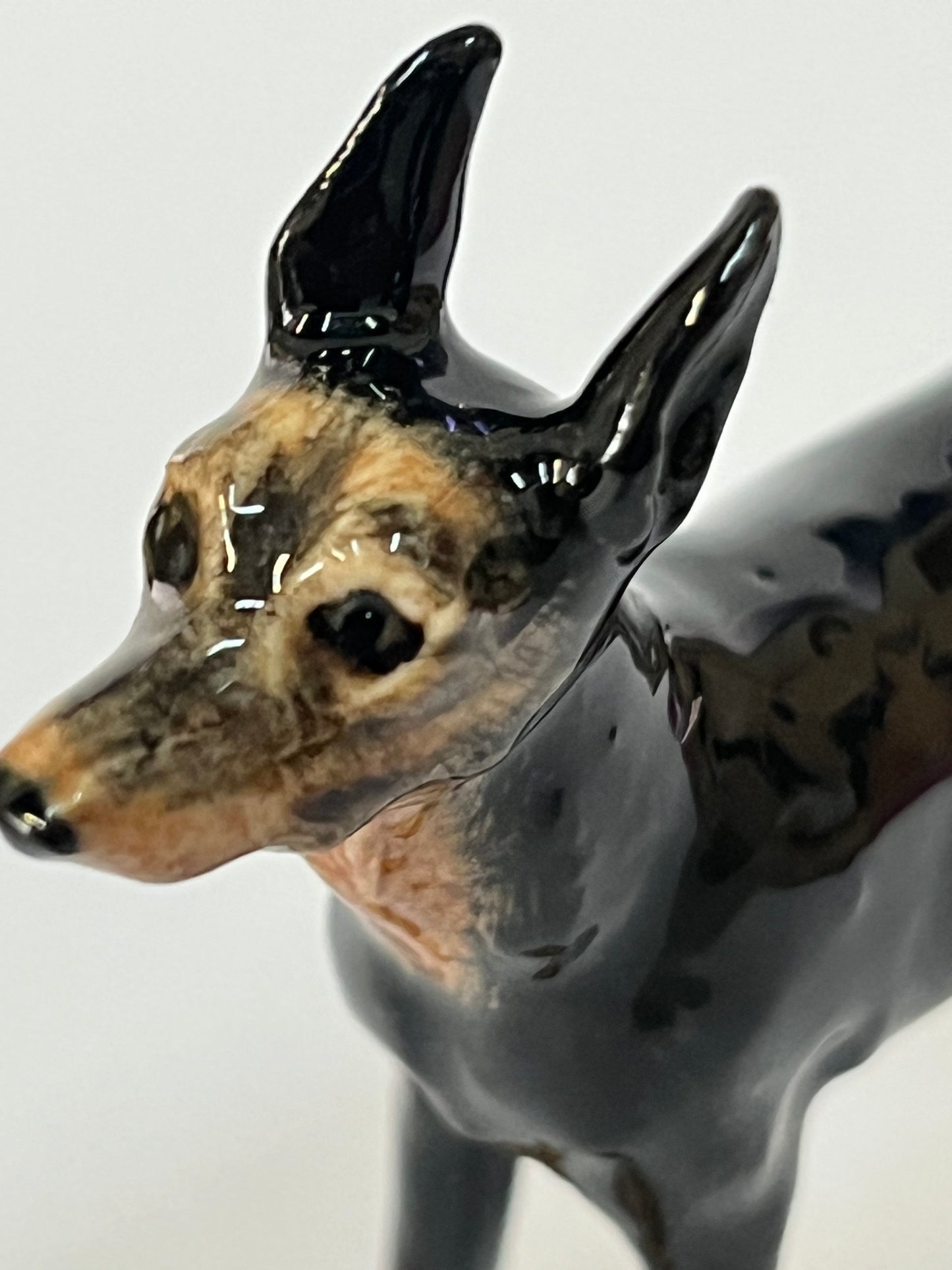 Miniature Porcelain Doberman Dog With Pointed Ears Figurine