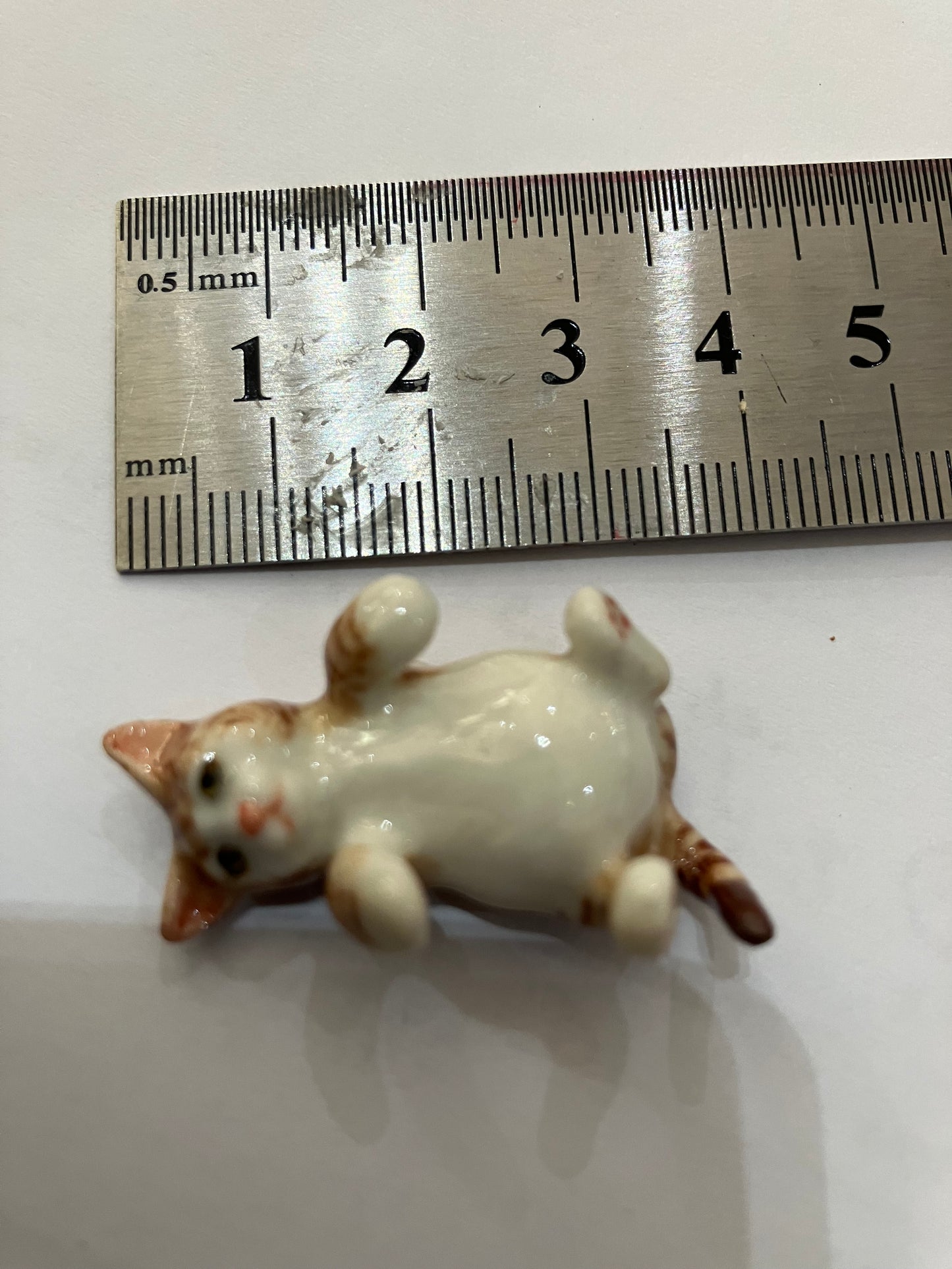 Miniature Porcelain Cats Kittens Hand Painted Ginger Cat Lying on Back Mini