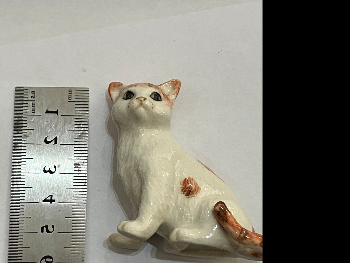Miniature Porcelain Cats Kittens Figurine White and Ginger Cat Sitting