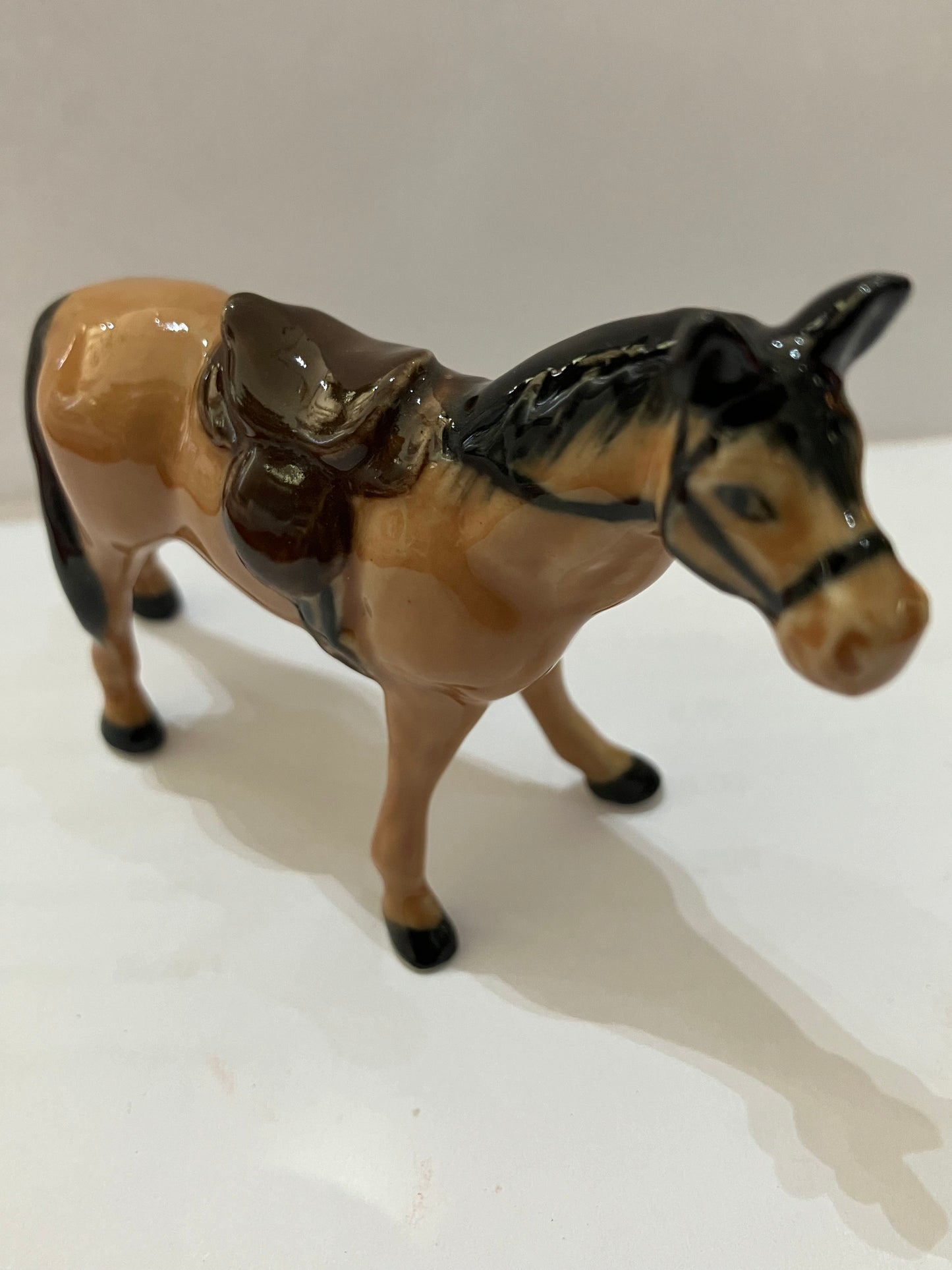 Brown Horse With Sadde Miniature Porcelain Figurines (1 Pcs)