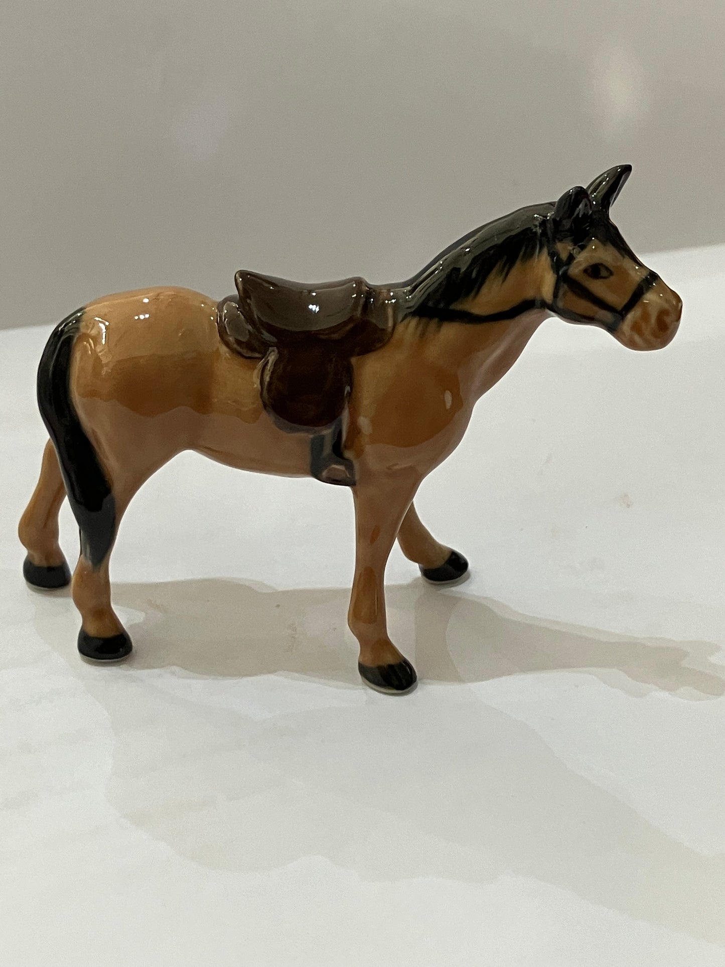 Brown Horse With Sadde Miniature Porcelain Figurines (1 Pcs)