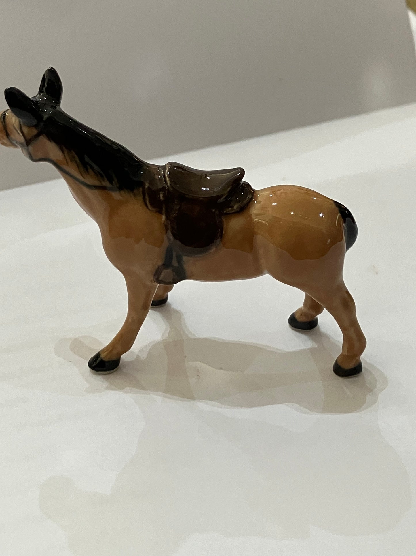 Brown Horse With Sadde Miniature Porcelain Figurines (1 Pcs)