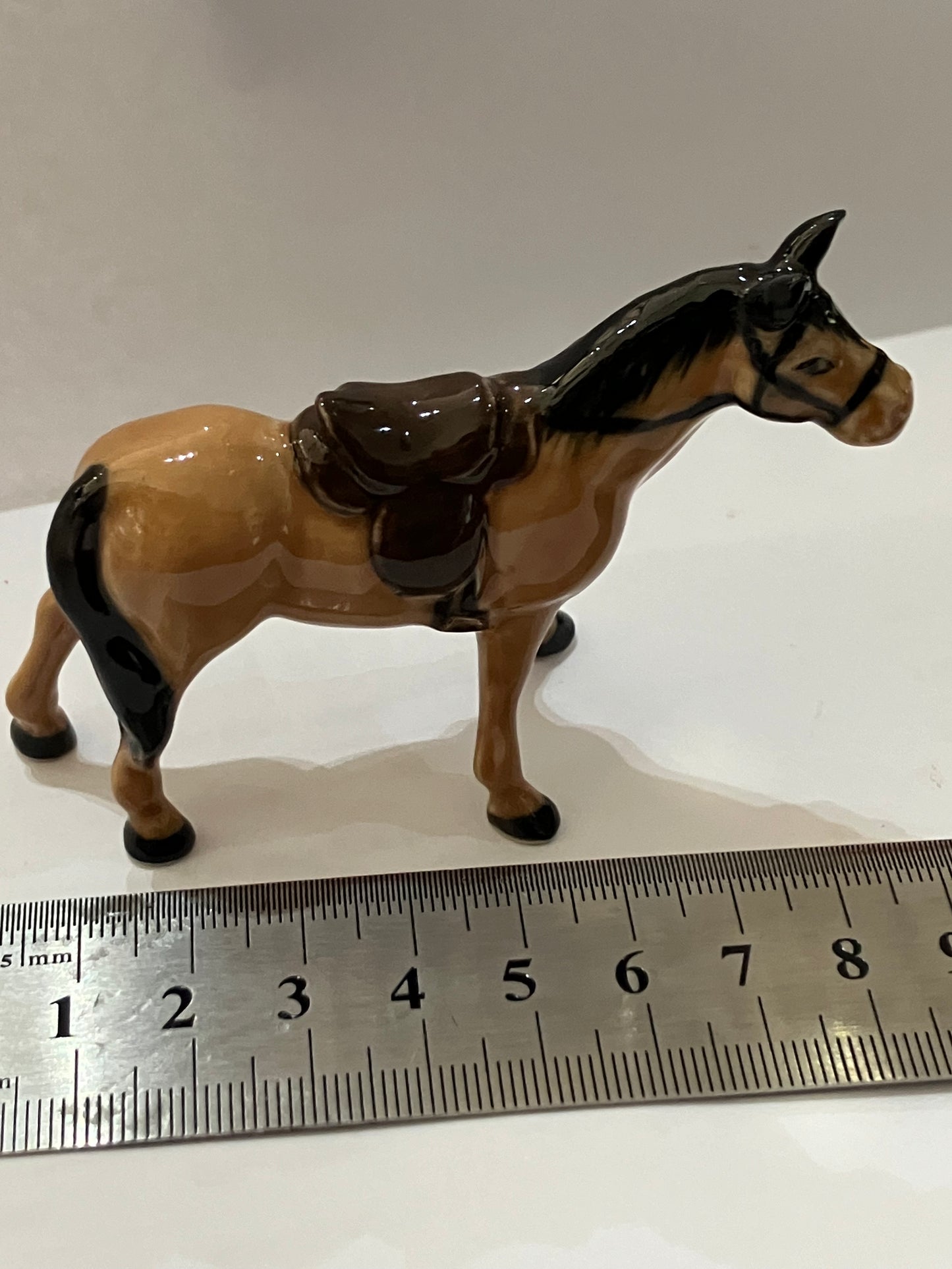 Brown Horse With Sadde Miniature Porcelain Figurines (1 Pcs)