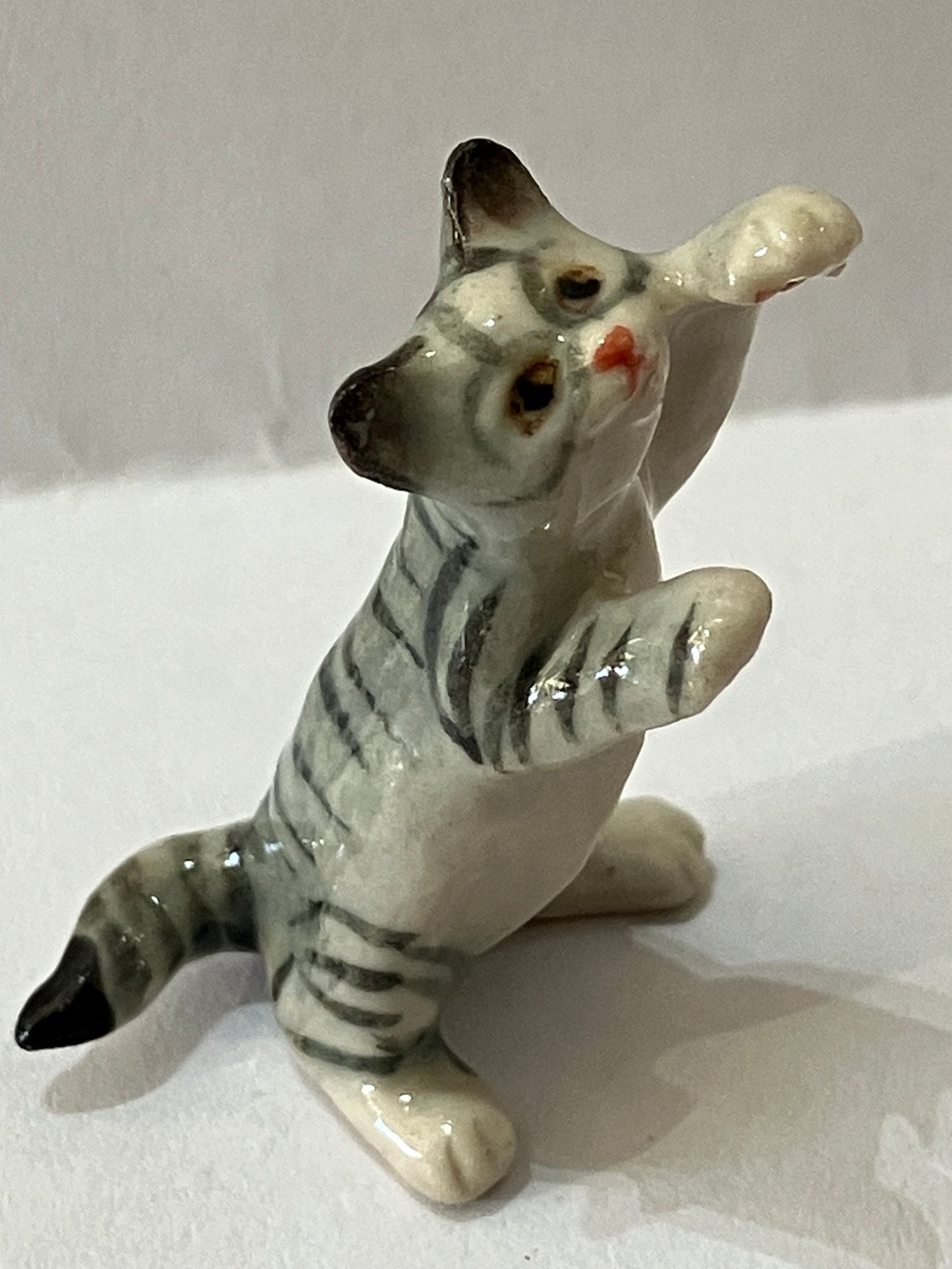 Miniature Porcelain Cat Kitten Hand Painted Grey Cat Standing