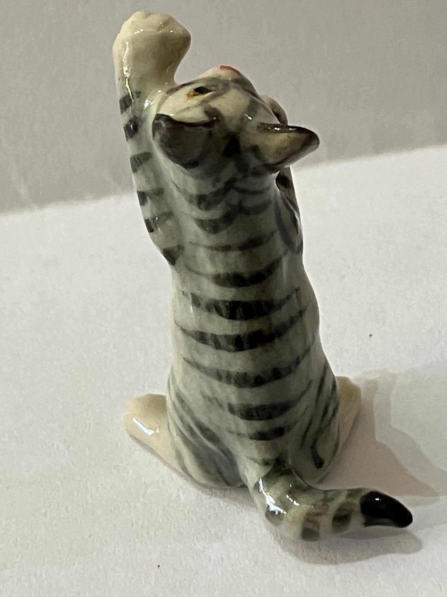 Miniature Porcelain Cat Kitten Hand Painted Grey Cat Standing
