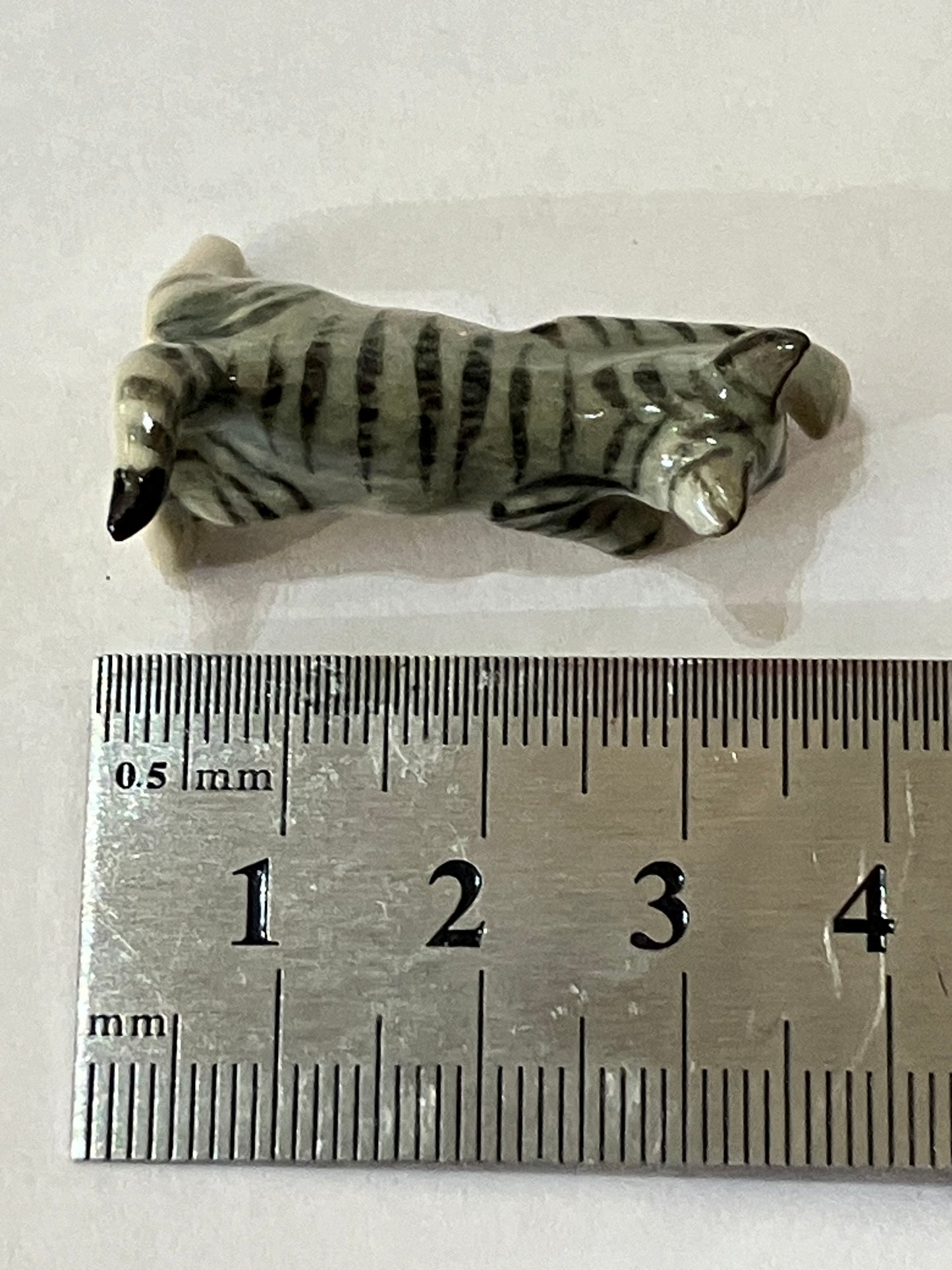 Miniature Porcelain Cat Kitten Hand Painted Grey Cat Standing