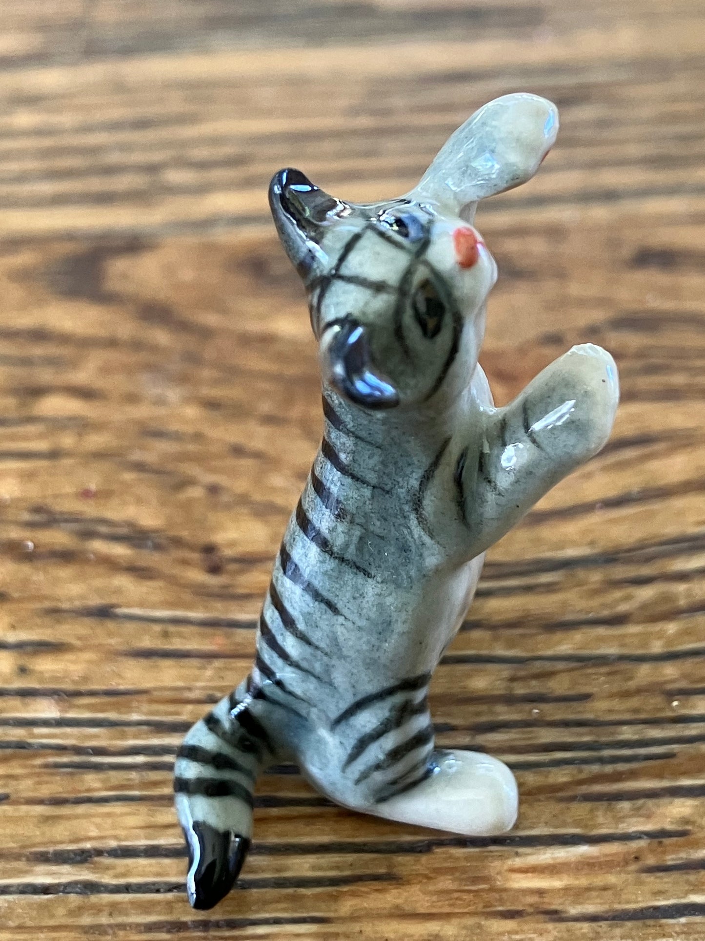 Miniature Porcelain Grey Tabby Cat Standing