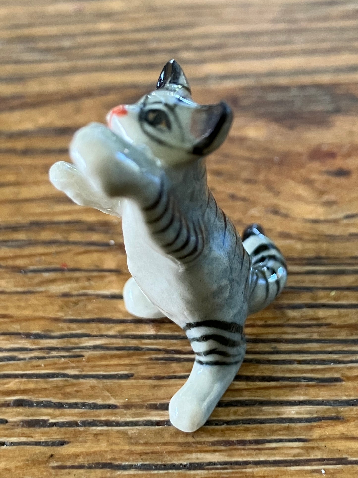 Miniature Porcelain Grey Tabby Cat Standing