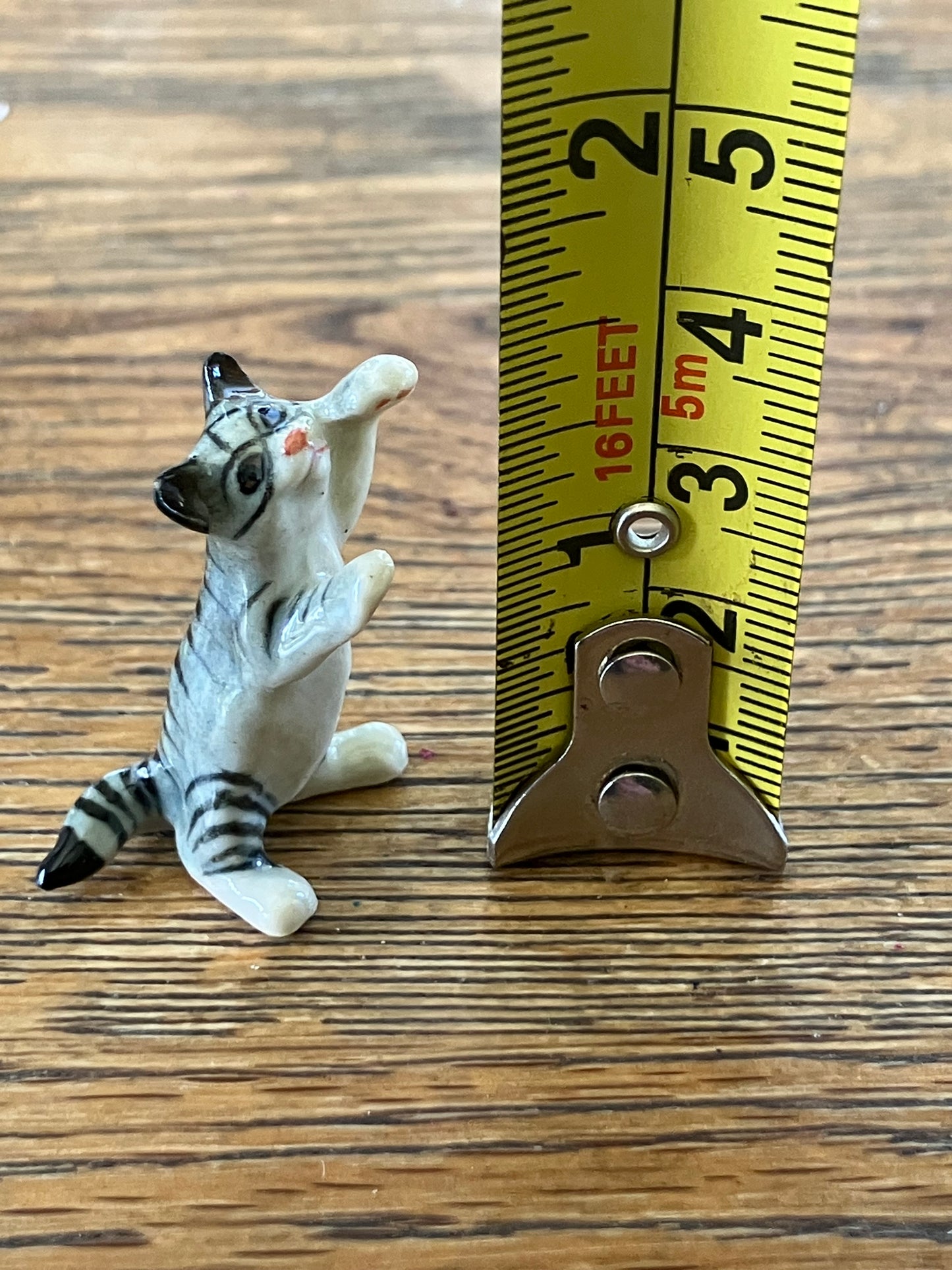 Miniature Porcelain Grey Tabby Cat Standing