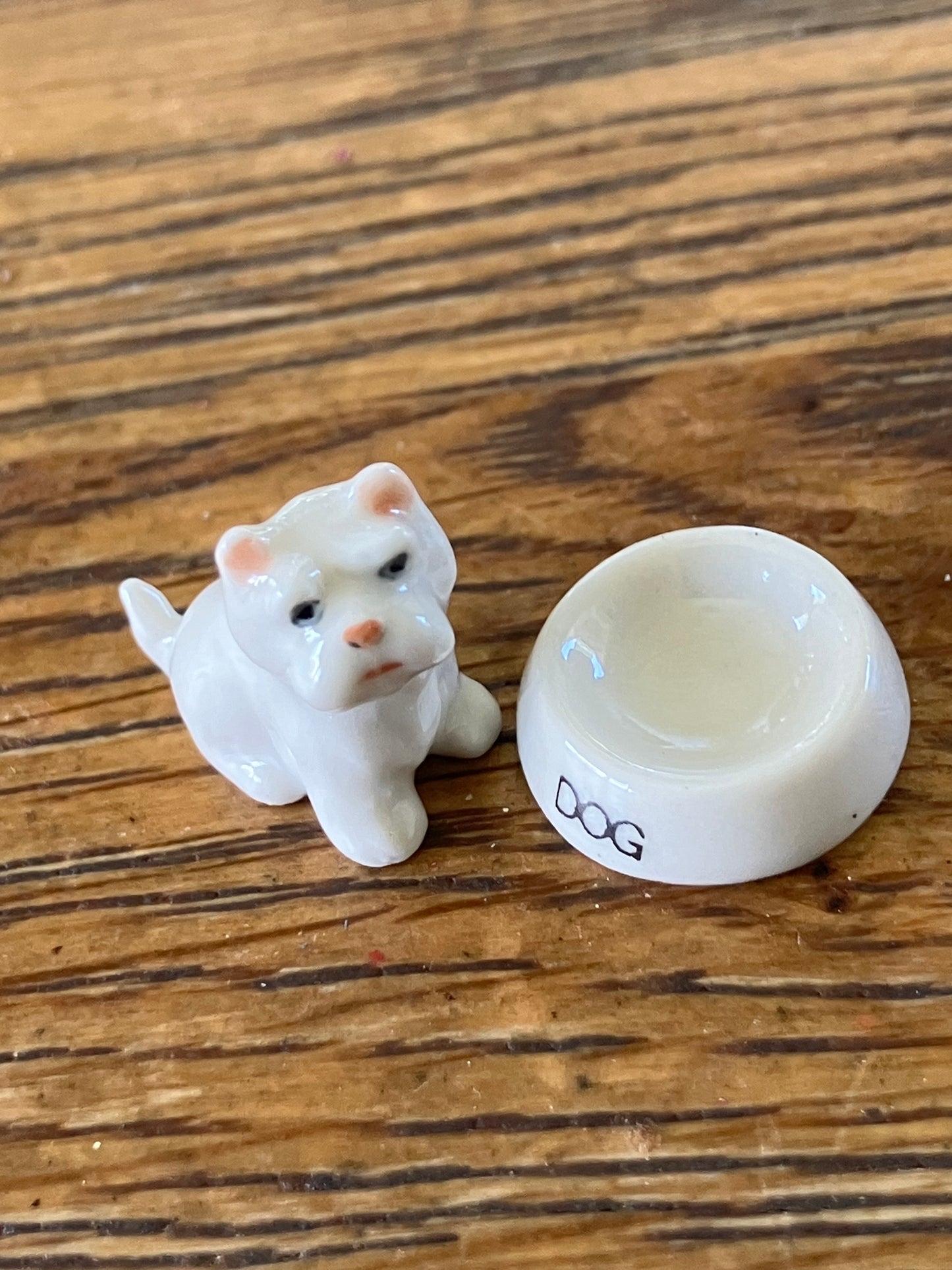 Mini Miniature Highland Terrier With Dog Bowl