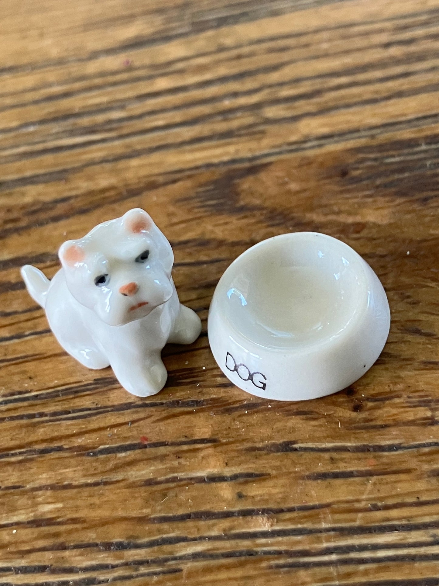 Mini Miniature Highland Terrier With Dog Bowl