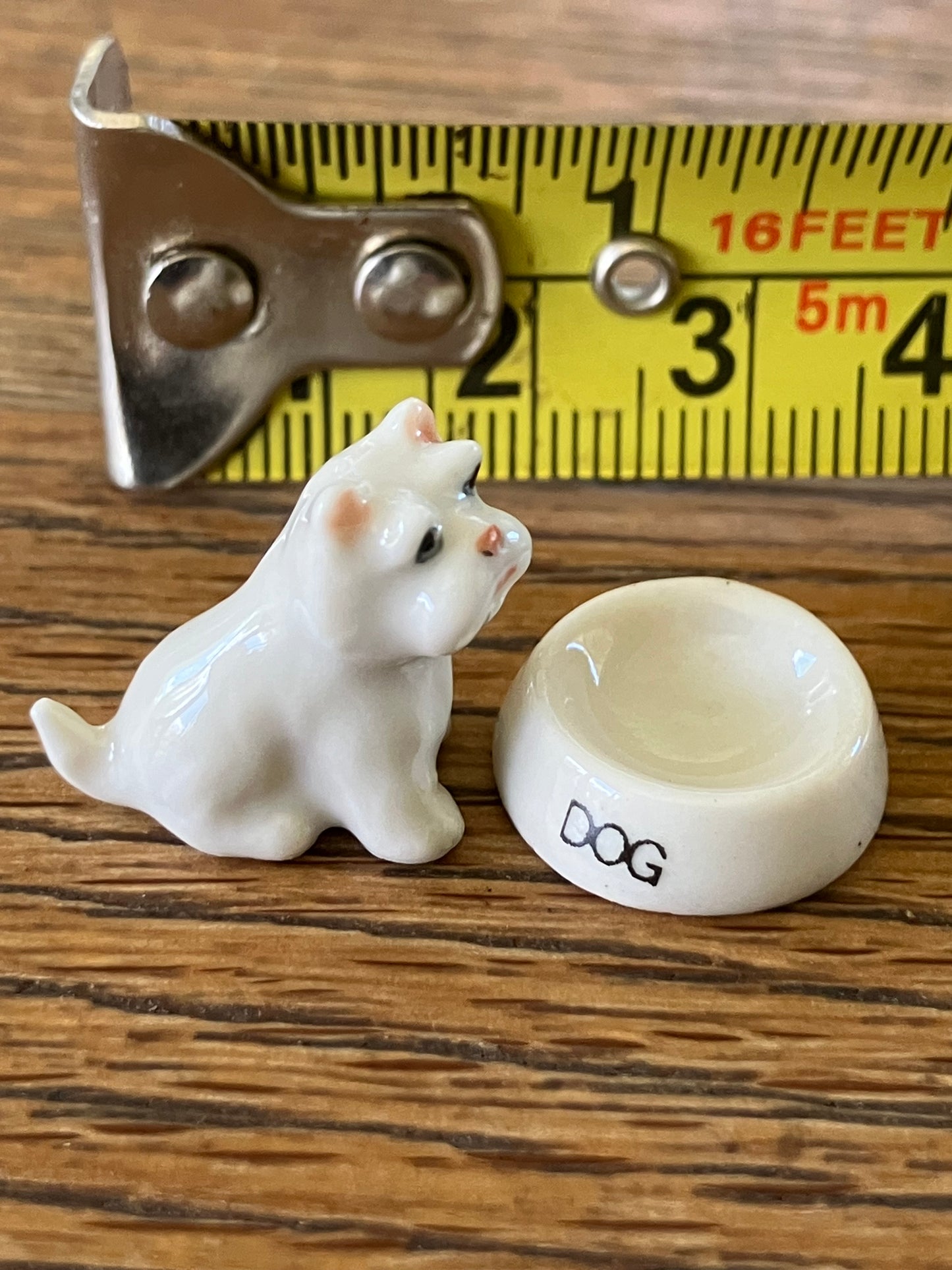 Mini Miniature Highland Terrier With Dog Bowl