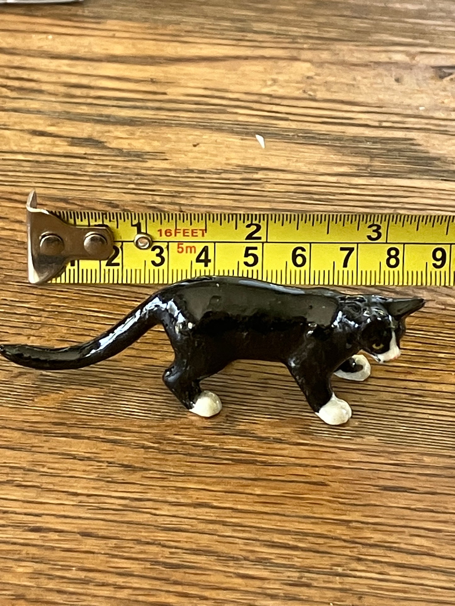 Miniature Porcelain Tuxedo Black Cat Figurine - Hand Painted