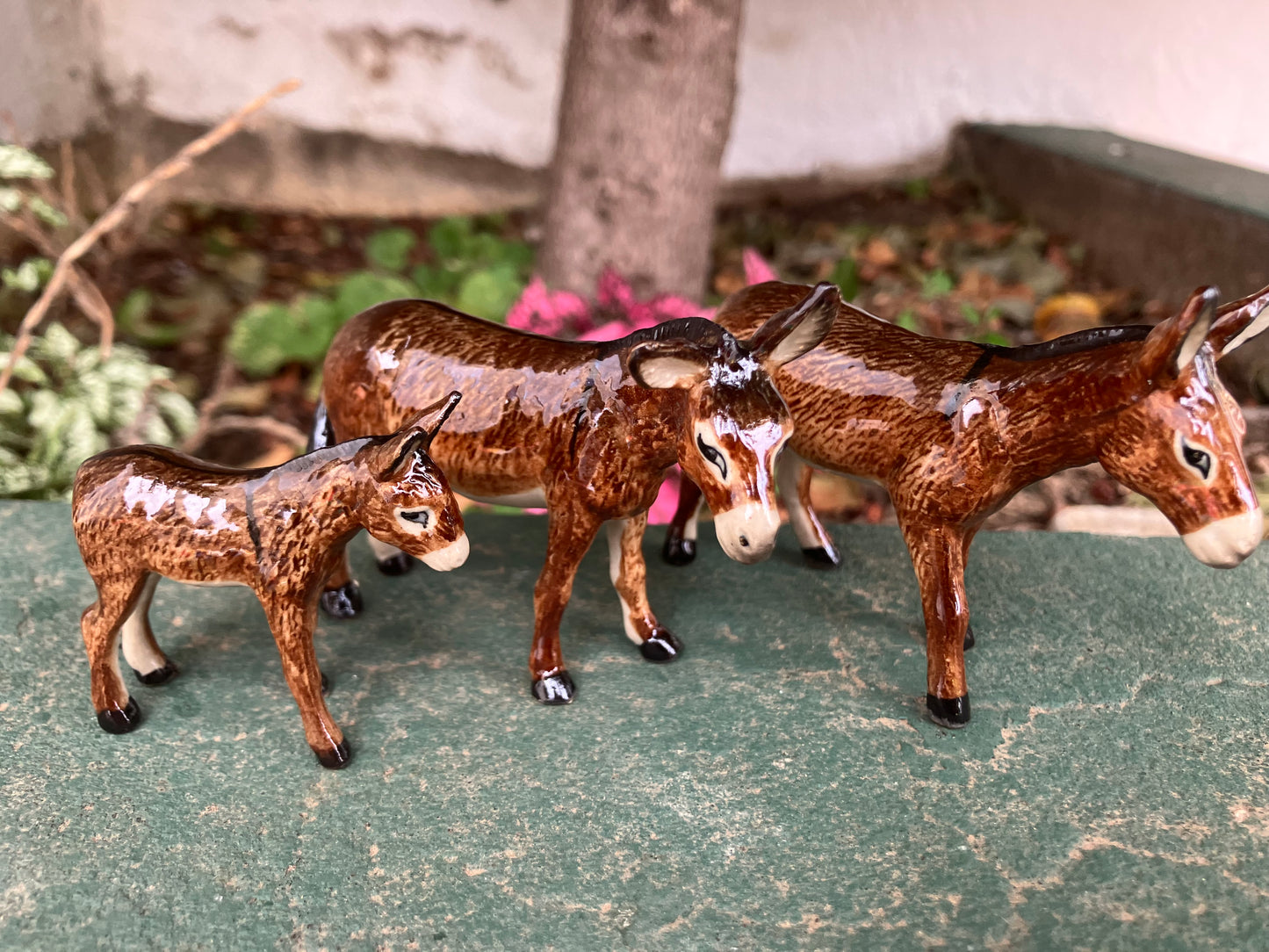 Miniature Porcelain Brown Donkey Set of 3