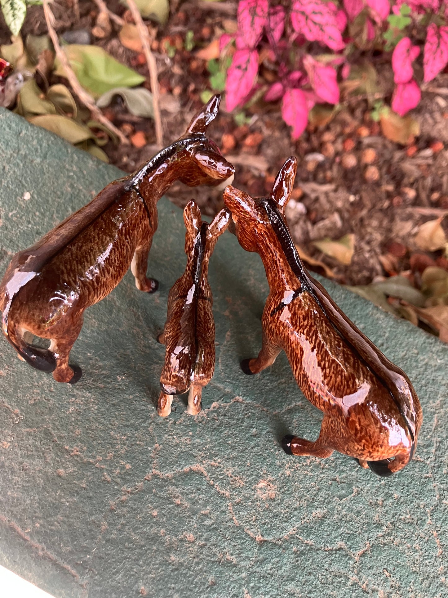 Miniature Porcelain Brown Donkey Set of 3