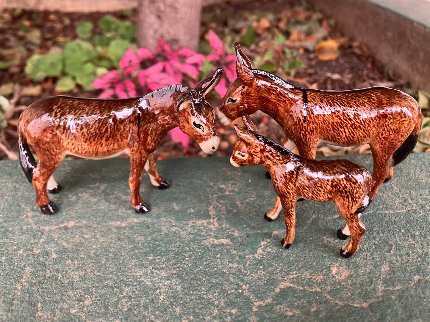 Miniature Porcelain Brown Donkey Set of 3