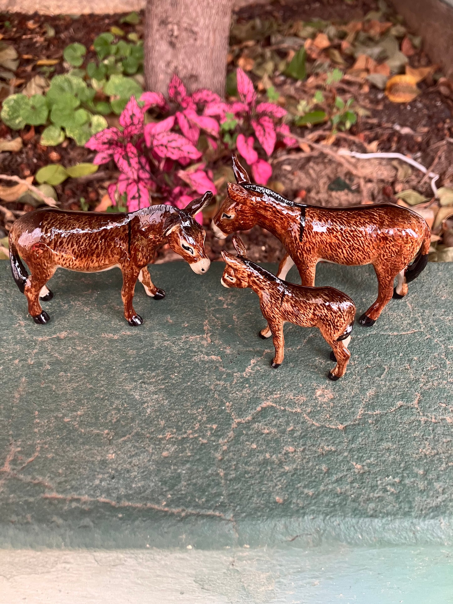 Miniature Porcelain Brown Donkey Set of 3