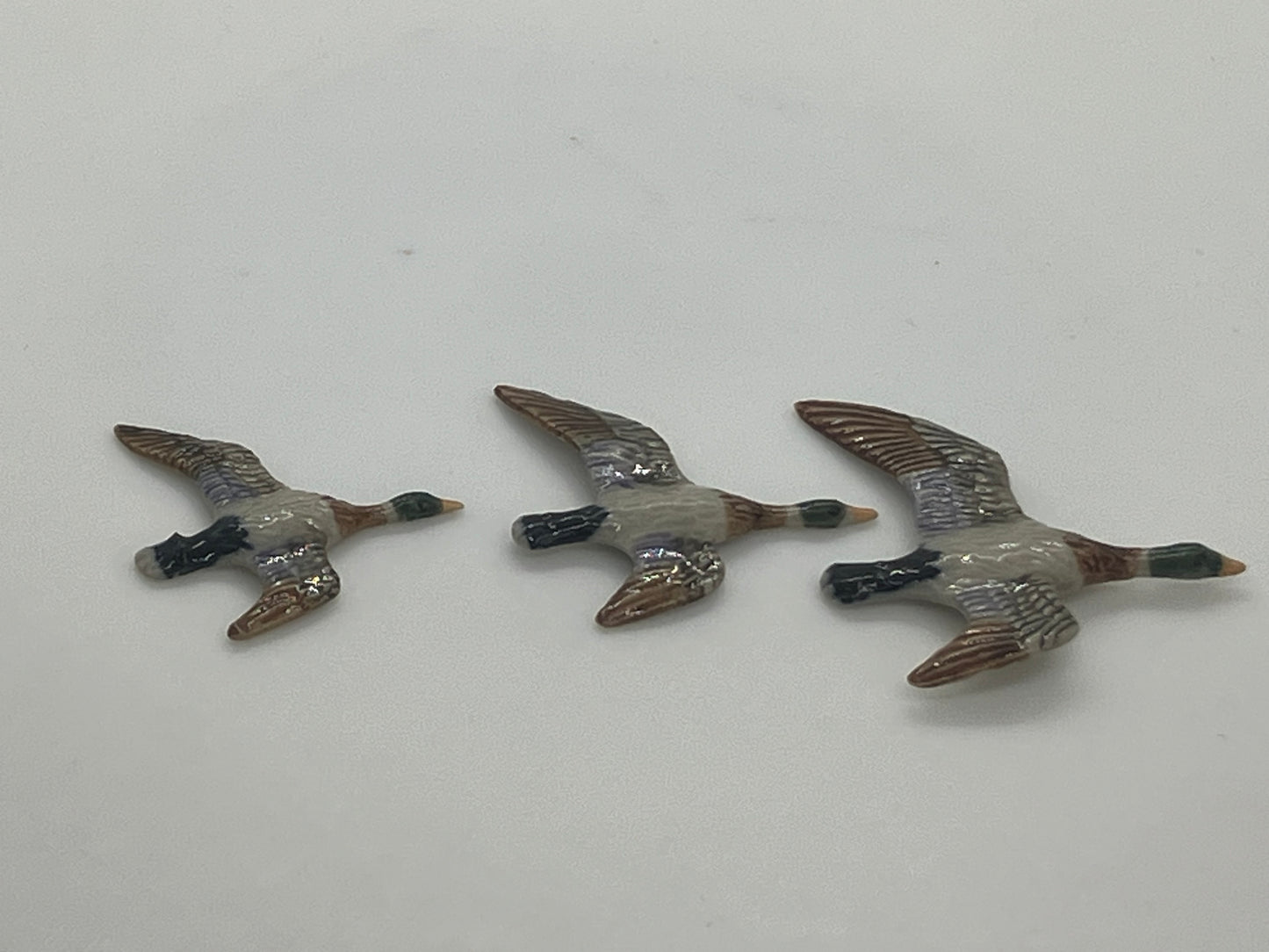 Miniature Porcelain Bird Figurines Flying Mallard Ducks Mini