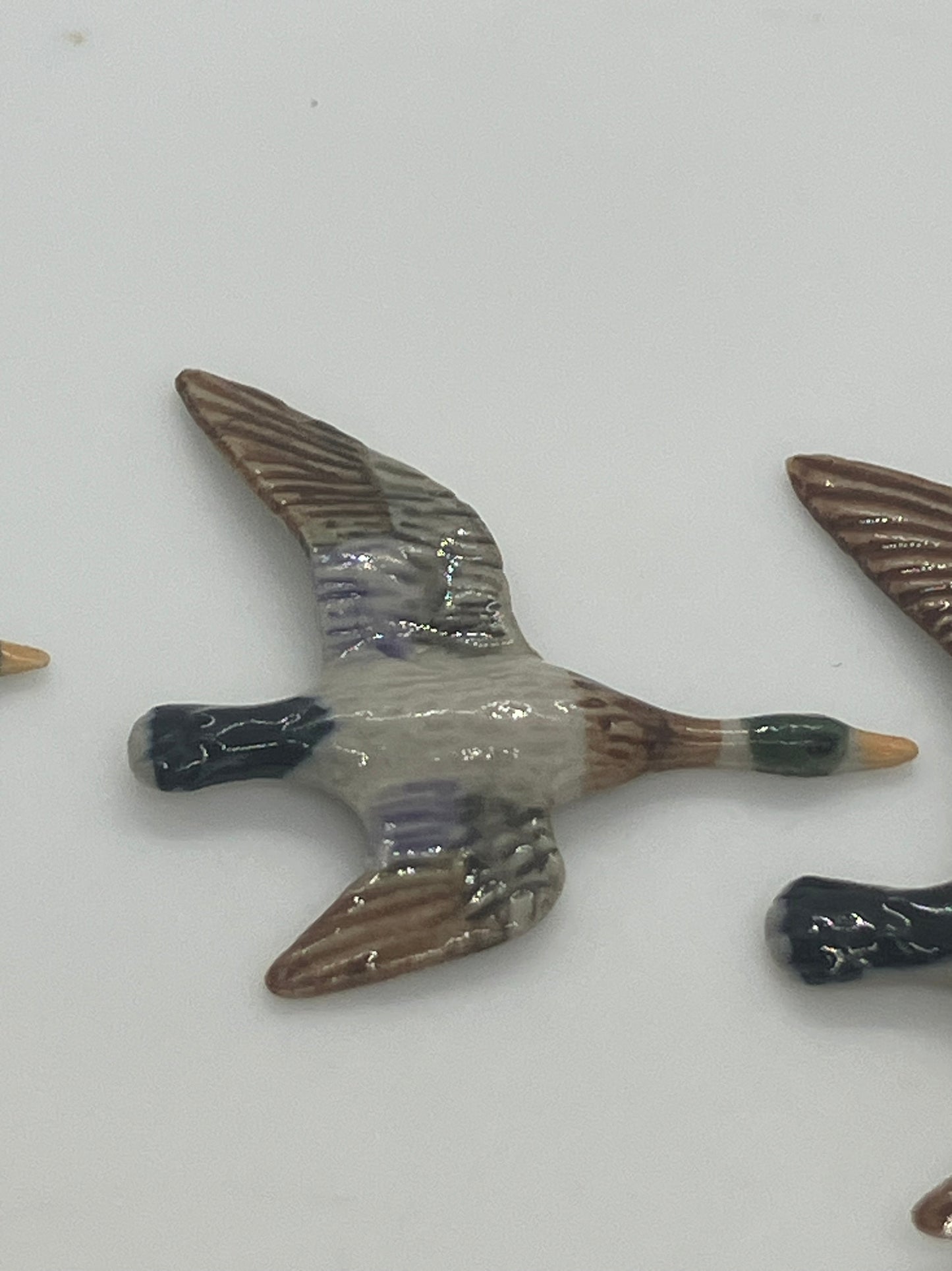 Miniature Porcelain Bird Figurines Flying Mallard Ducks Mini