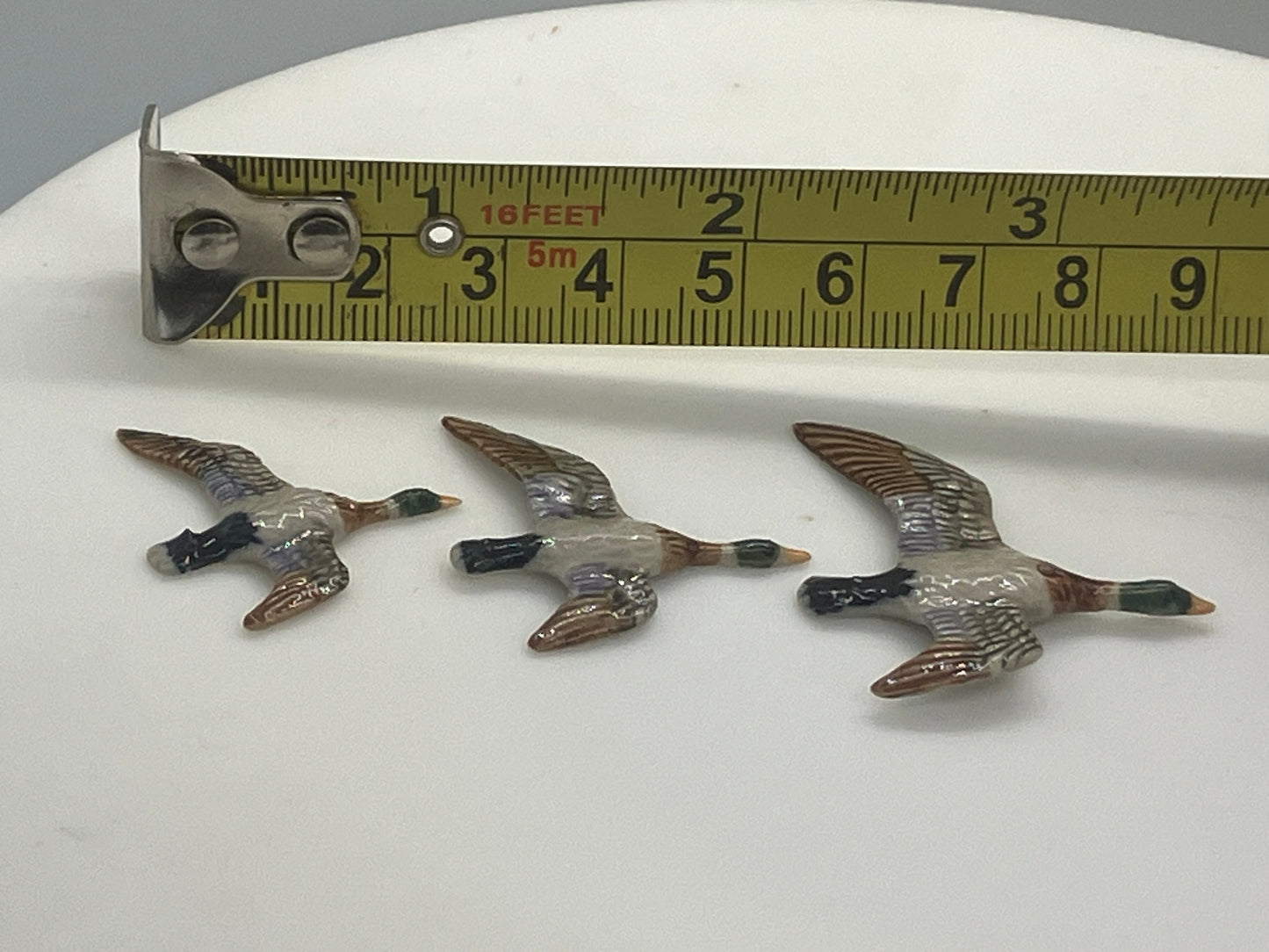 Miniature Porcelain Bird Figurines Flying Mallard Ducks Mini