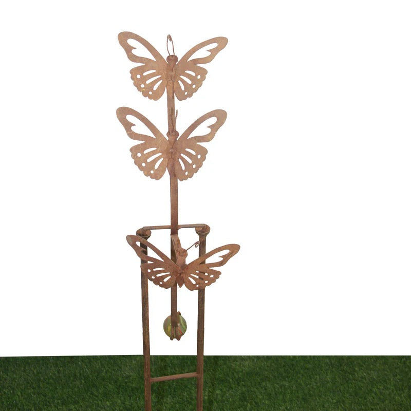 Garden Stake Balancing Butterflies Rustic Finish