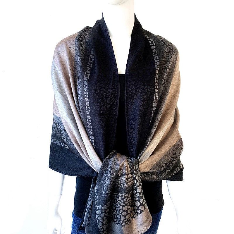 Lux Patterned Pashmina Shawl Animal Print Black