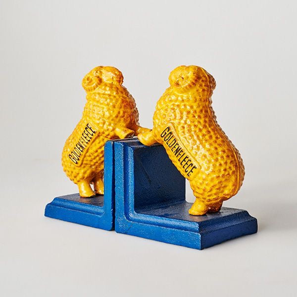 Golden Fleece Ram Cast Iron Bookends Blue Base
