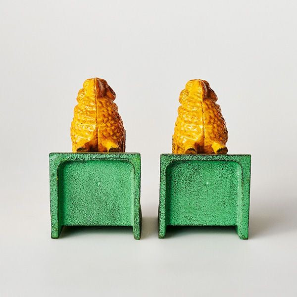 Golden Fleece Ram Cast Iron Bookends Green Base