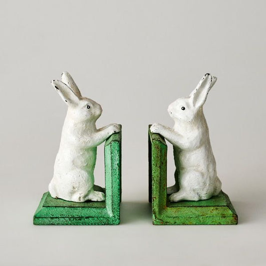 Cast Iron White Rabbit Bunny Bookends