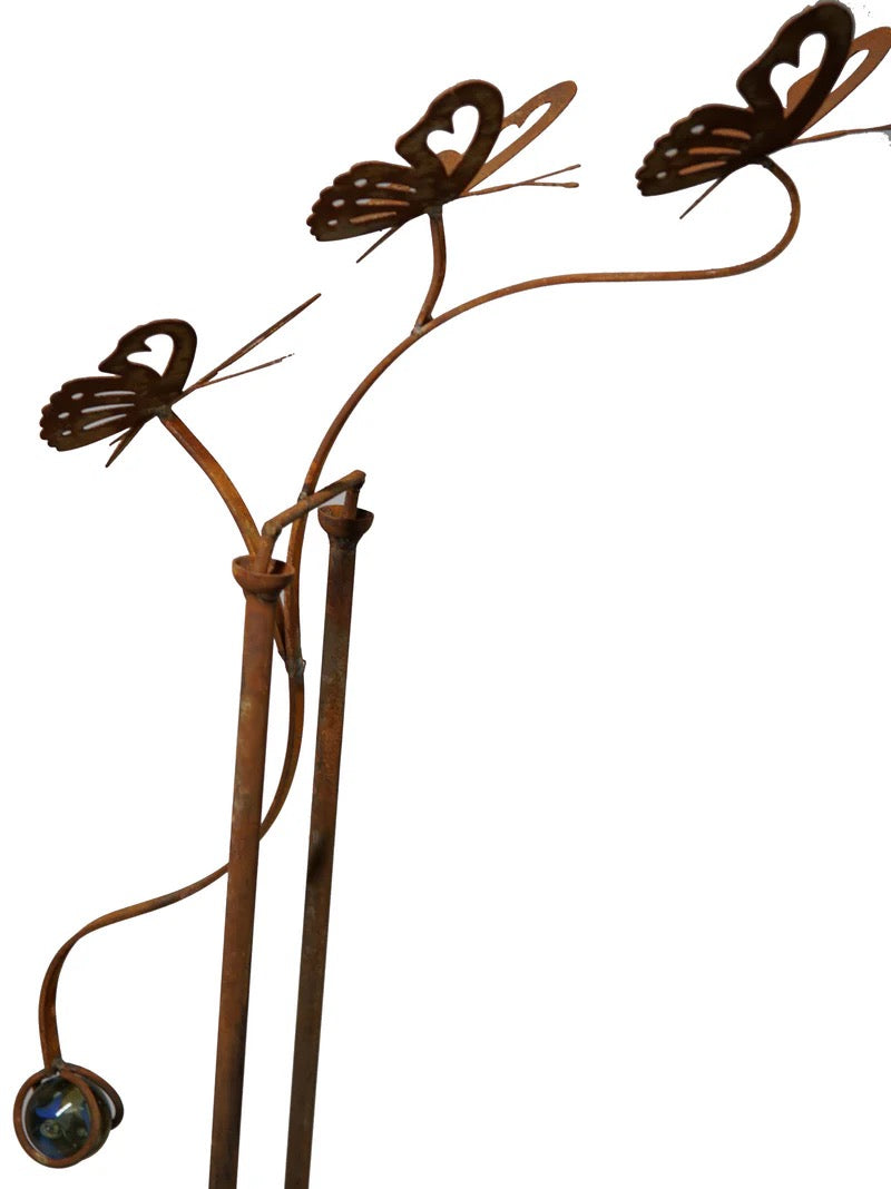 Garden Stake Balancing Butterflies Rustic Finish